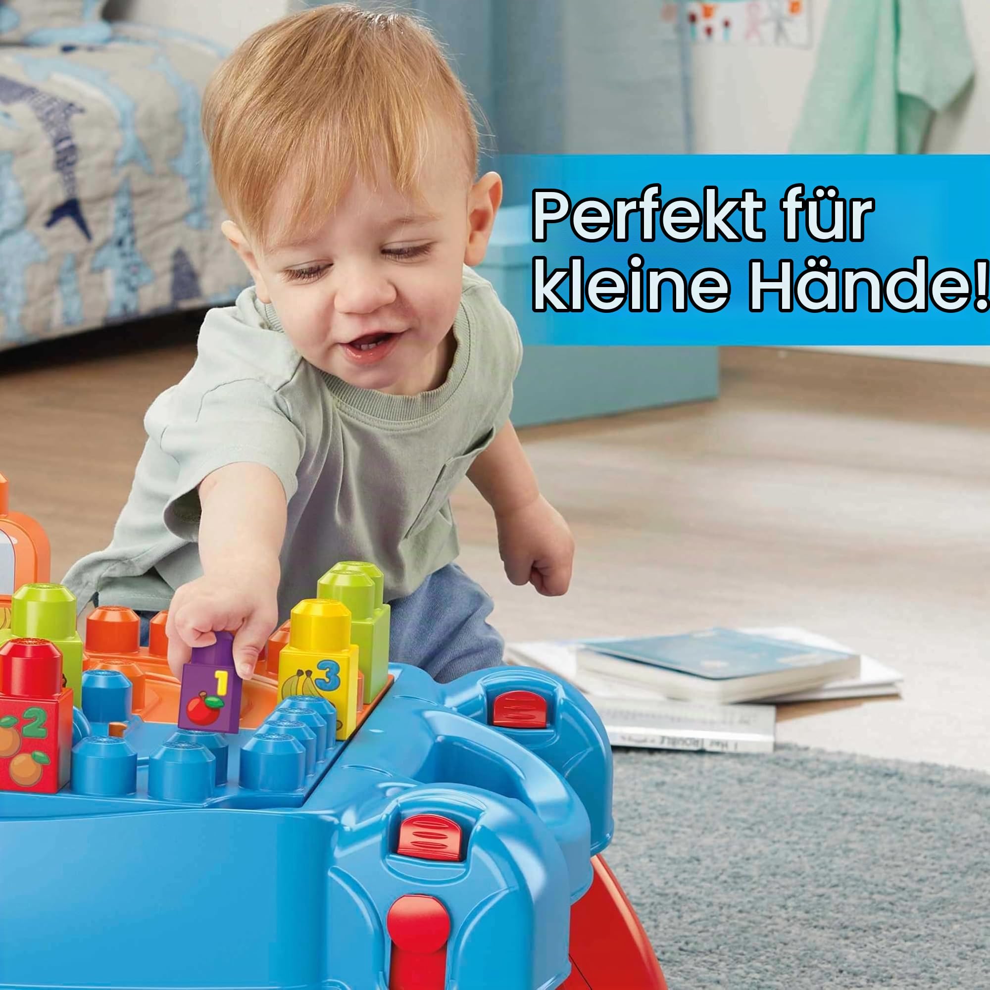 MEGA BLOKS Bauset - Spielend leicht Logik und Zahlen lernen - Spieltisch zum Fördern der motorischen Fähigkeiten, Lernspielzeug für Kleinkinder, FGV05