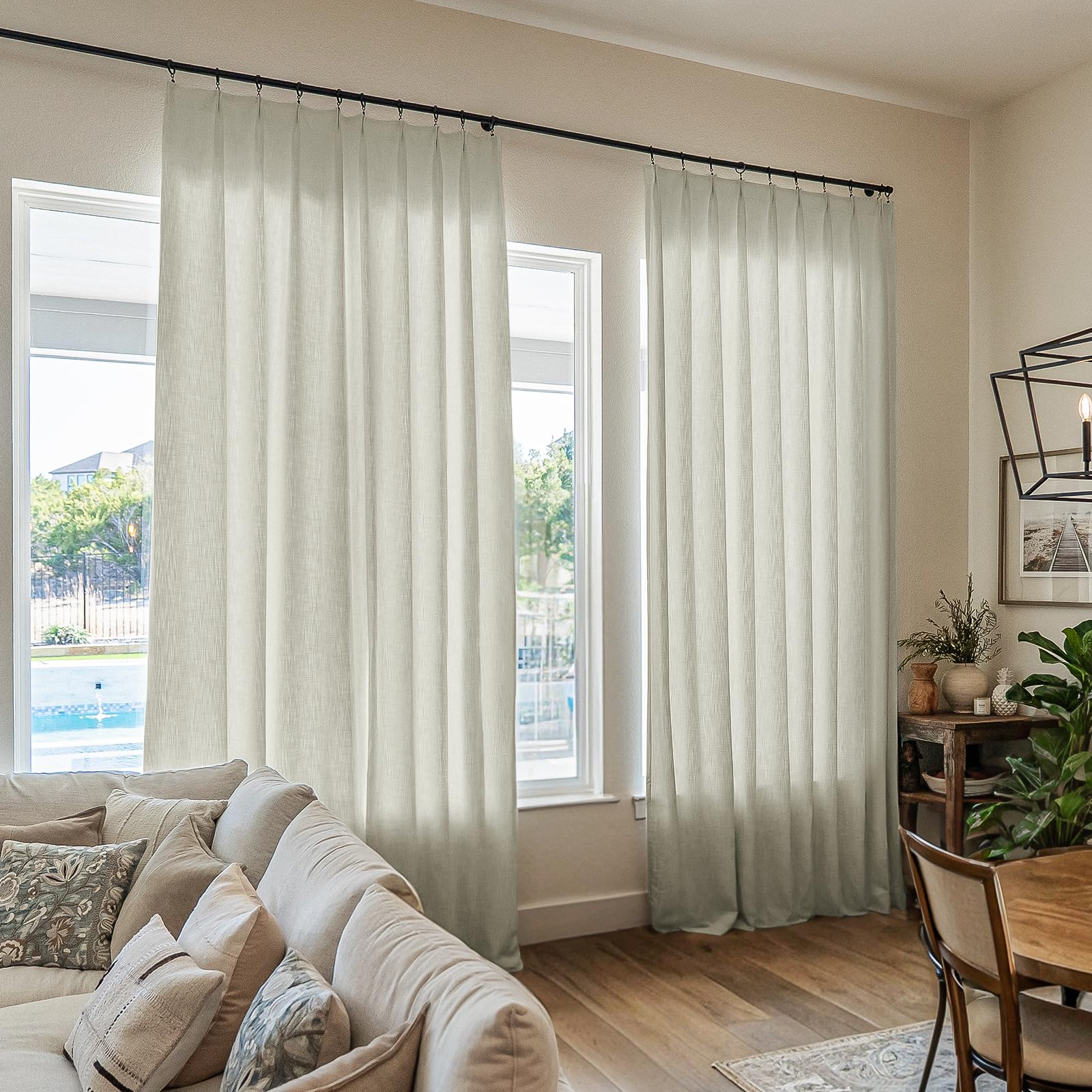 TWOPAGES Light Gray Linen Textured Pinch Pleated Curtain 90 Inches Long Heavyweight Cotton Curtain for Living Room Light Filtering Drape (1 Panel, 52
