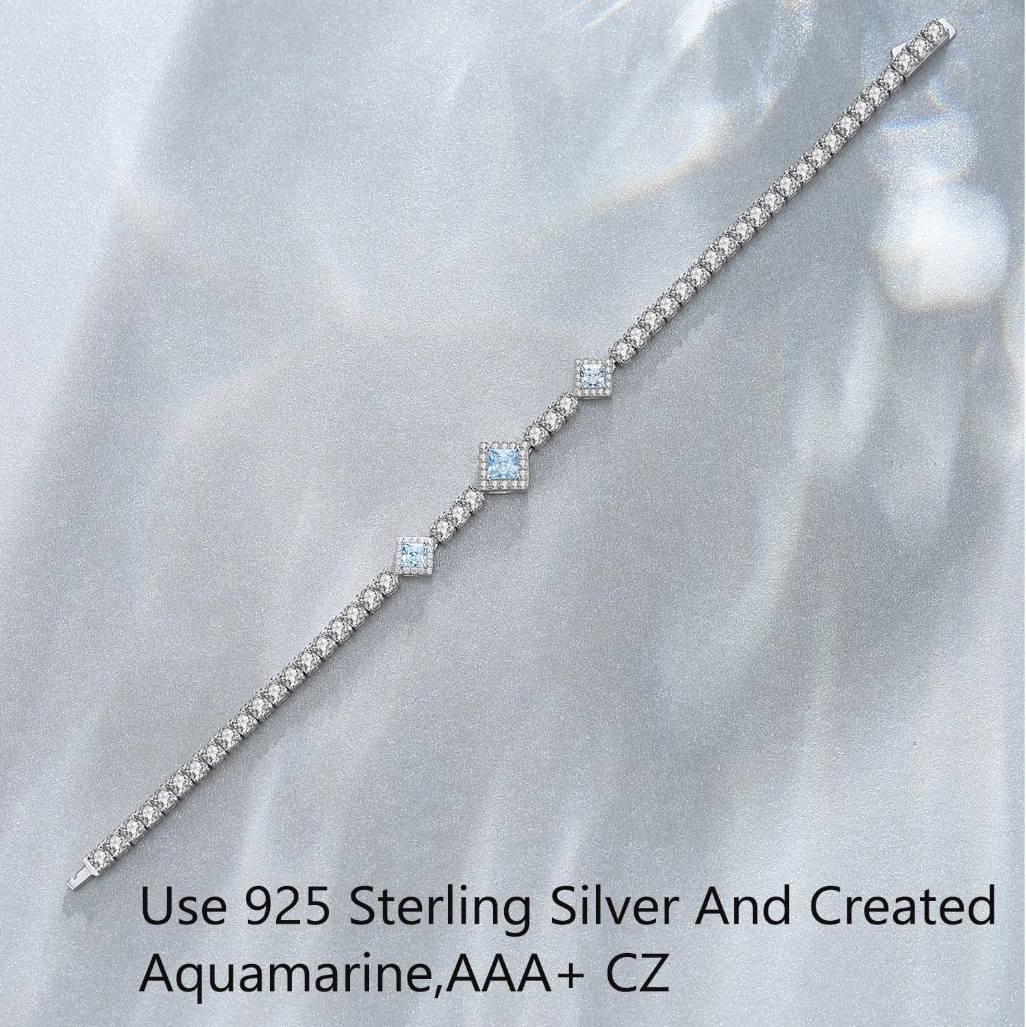FANCIME Birthstone Bracelets 4mm Sterling Silver Tennis Bracelets Square Gemstone Birthday Fine Christmas Jewelry Gifts for Women 7.2"