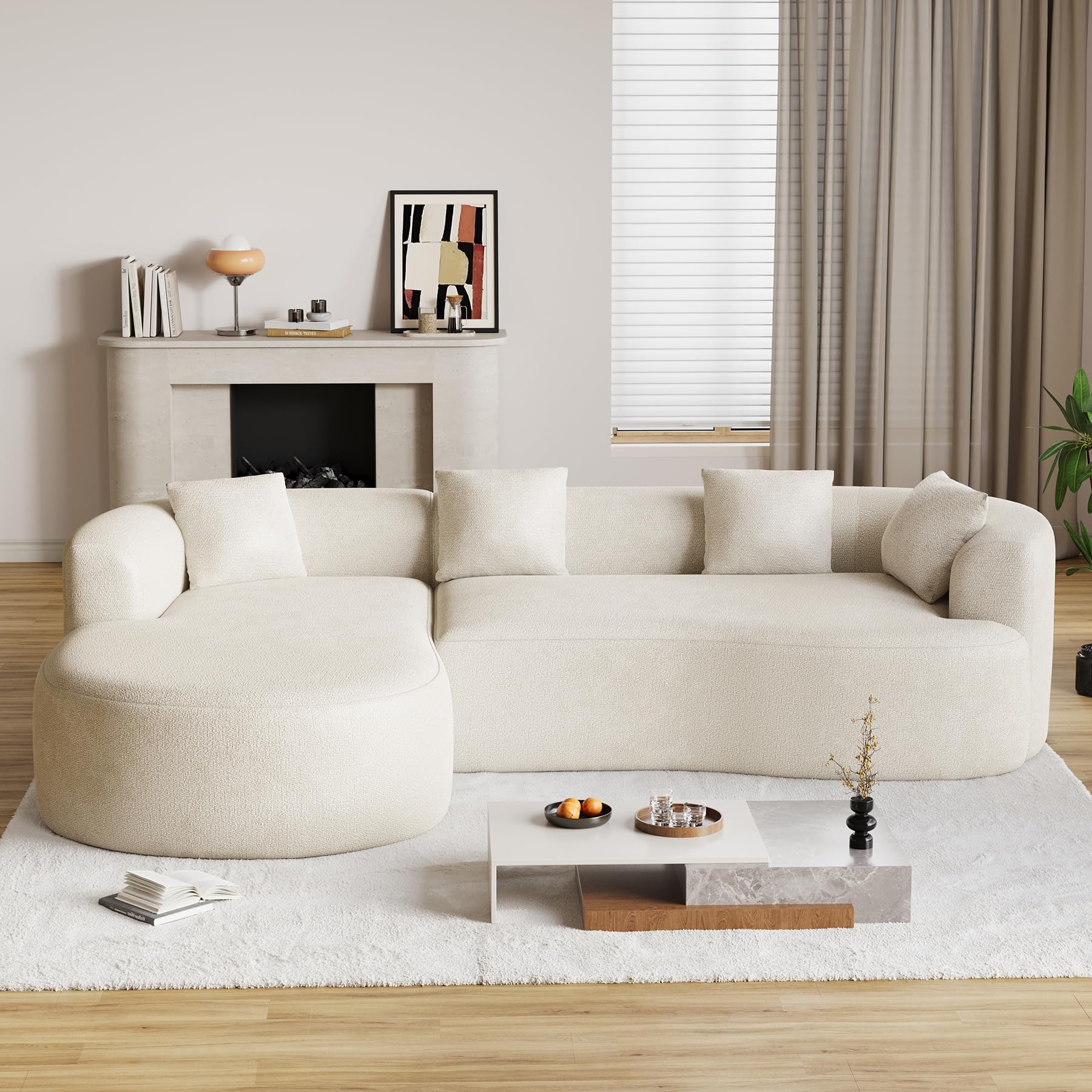 DAMAIFROM 111 Inch Luxury Modern Tight Curved Back Sofa in Cream White