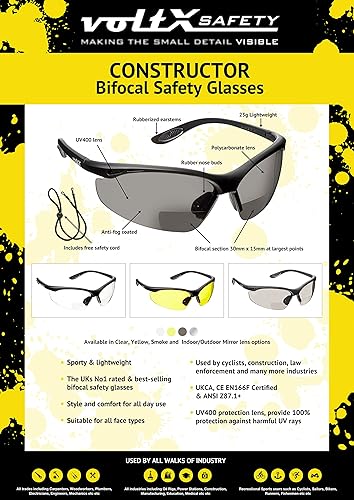 Miniatura 4 de voltX Gafas de seguridad de lectura BIFOCAL "Constructor" (humogris + 1.5 dioptrías) con certificación CE EN166Fgafas deportivas de ciclismo,