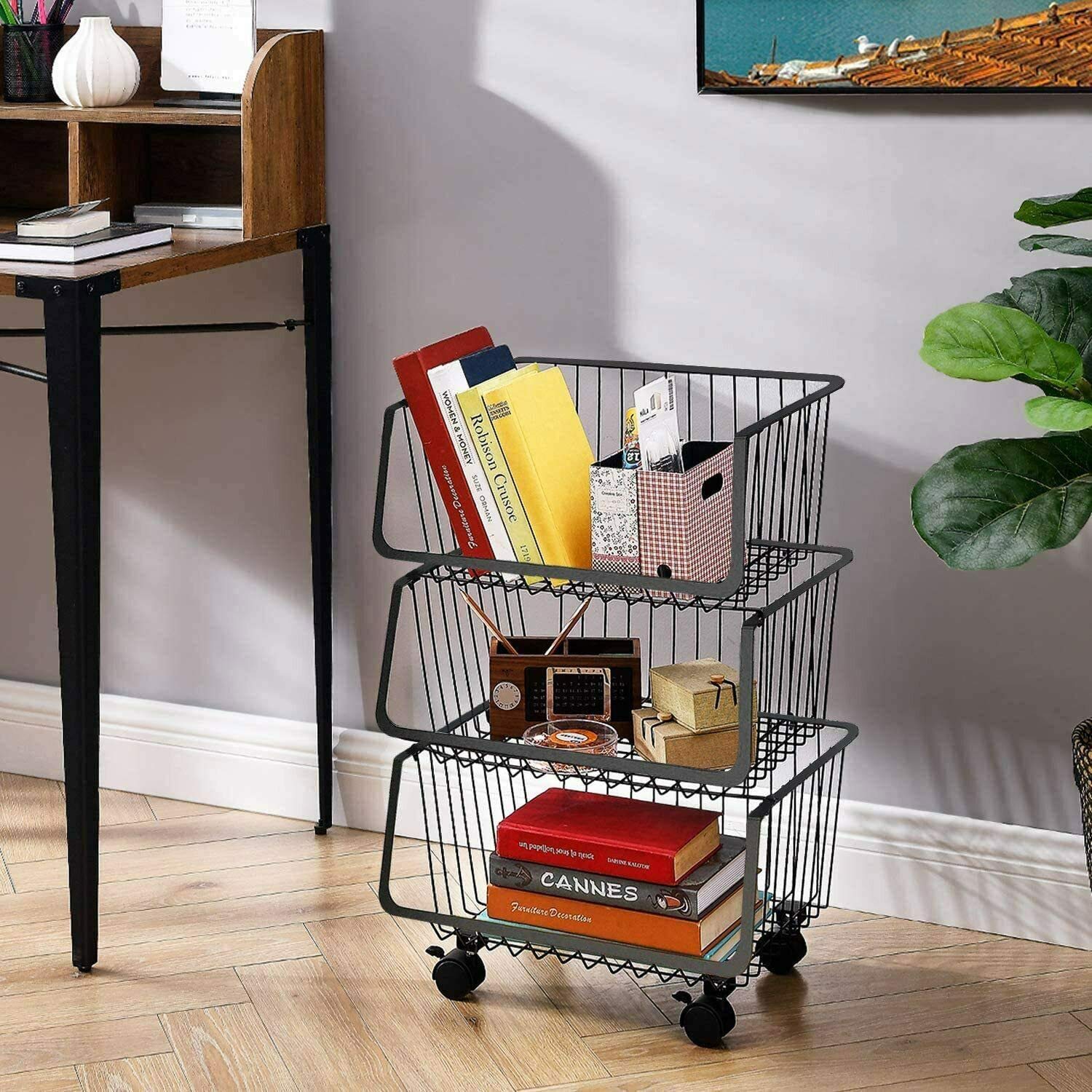 Buy Wire Storage Basket Metal Stackable Potato Onion Storage Bins Fruit