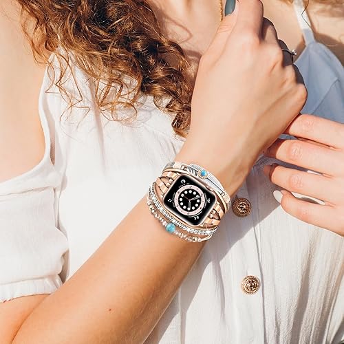 Vista 54 de VISOOM Beaded Boho Bracelet Compatible for Apple Watch Band 40mm/38mm/41mm/42mm iWatch Series 10 9 8 7 SE 6/5/4 Women Leather Fashion Cute Handmade