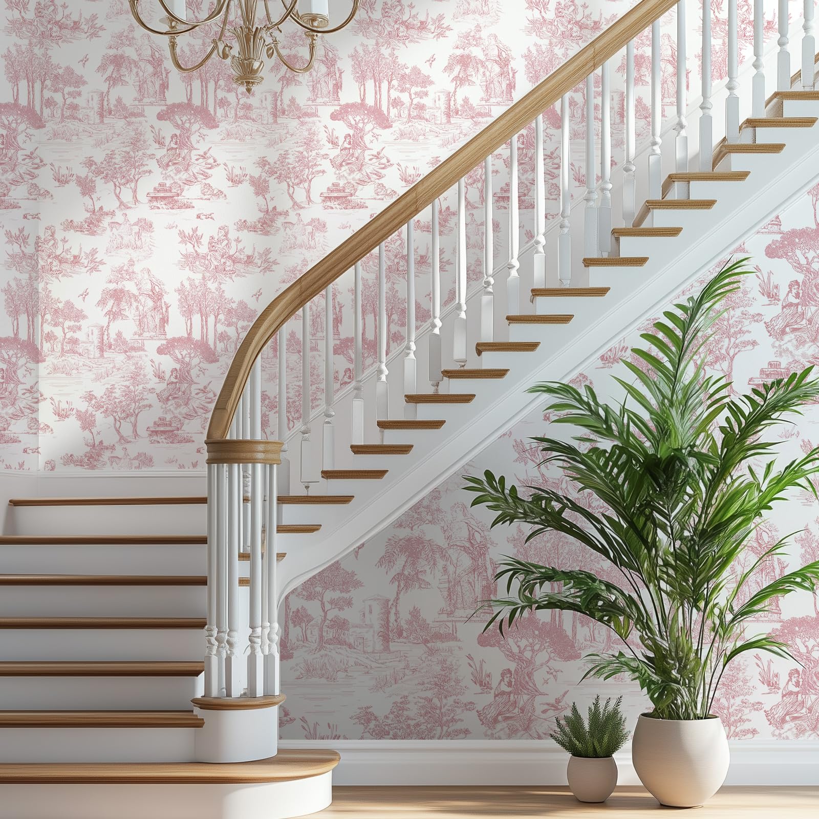WENMER Toile Wallpaper, 17.7" X 590" Pink and White Peel and Stick Wall Paper, Toile de Jouy Wallpaper, French Vintage Contact Paper for Bedroom, Walls, Backdrop, Cabinet, Home Decor: 17.7" x 118" Pink