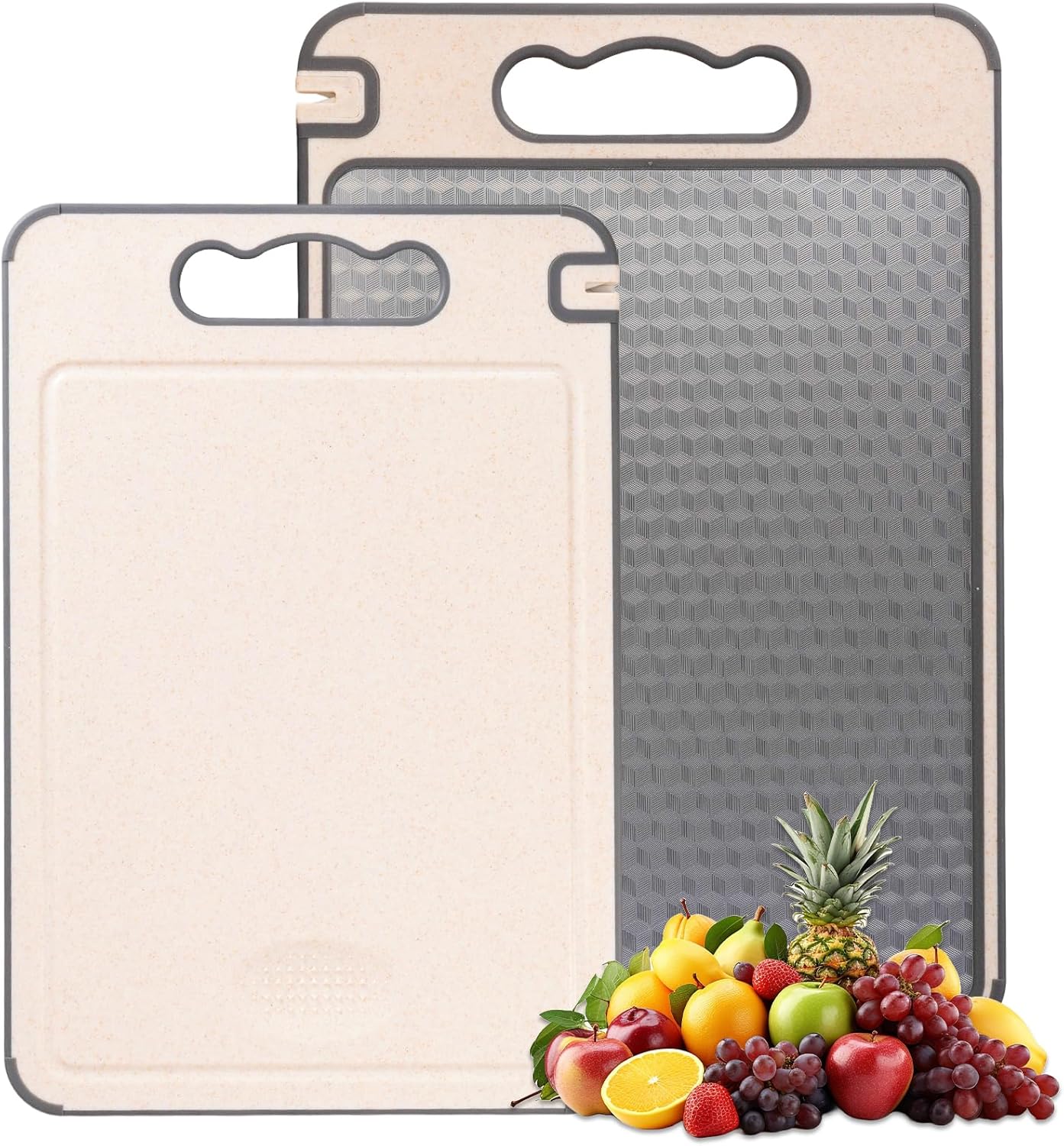Titanium Cutting Board for Kitchen, Pure Titanium and Wheat Straw PP Scratch-Resistant for Meat/Vegetables Easy to Clean15.8x10.6 Inch, (Beige Titanium)
