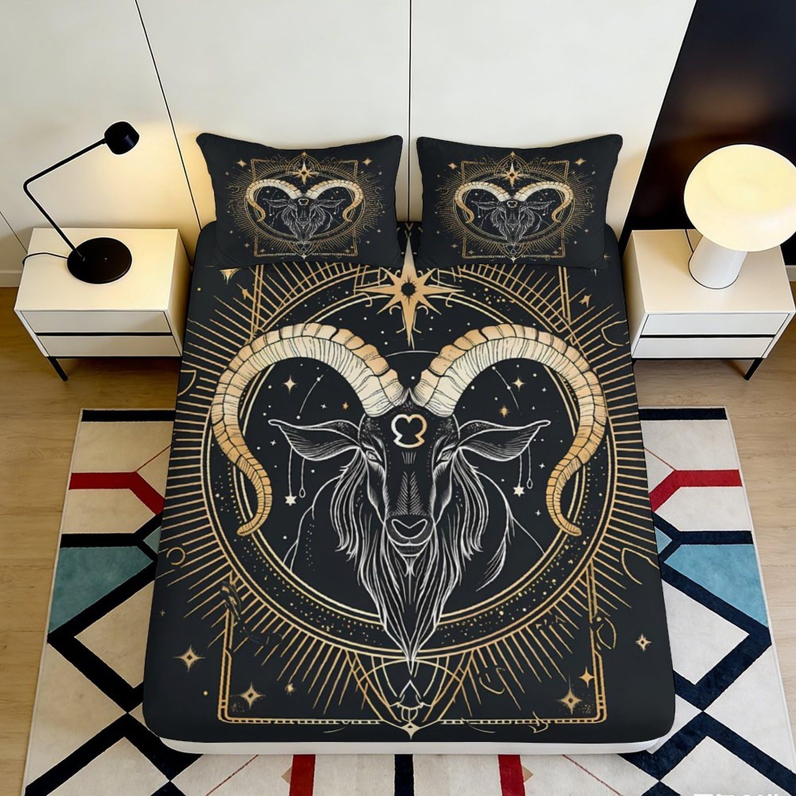 Pnayamiorkfel Style-5 3D Printed Mystic Goat Fitted Sheet Microfiber Soft Washable Zodiac Star Mattress Cover For Bedroom Dorm Decor 90X200x25cm