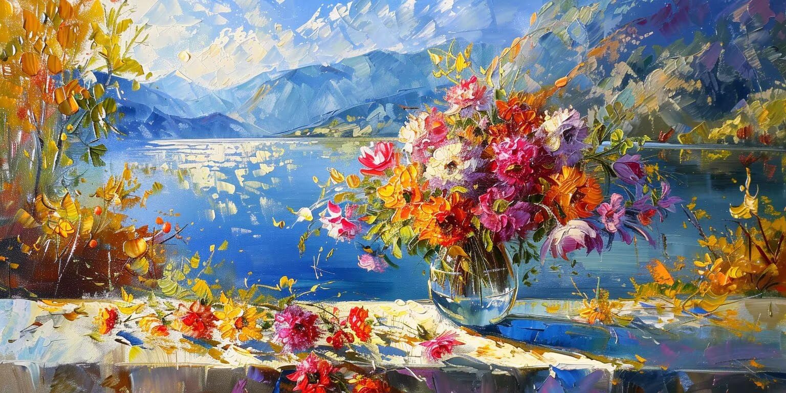 Malen Nach Zahlen Erwachsene, Blumen See, 60x80cm 2JGWX-194