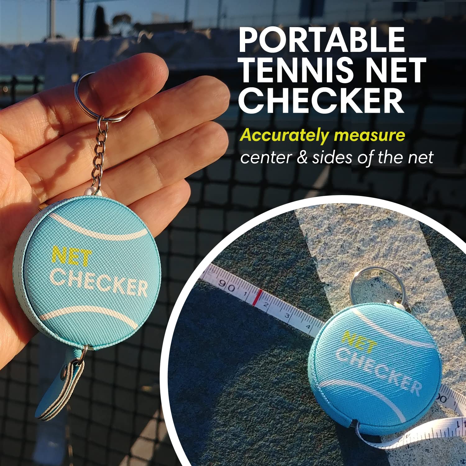 Scoring Right Net Checker Tennis Height measuring tape and keyring (Blue) - Image 2