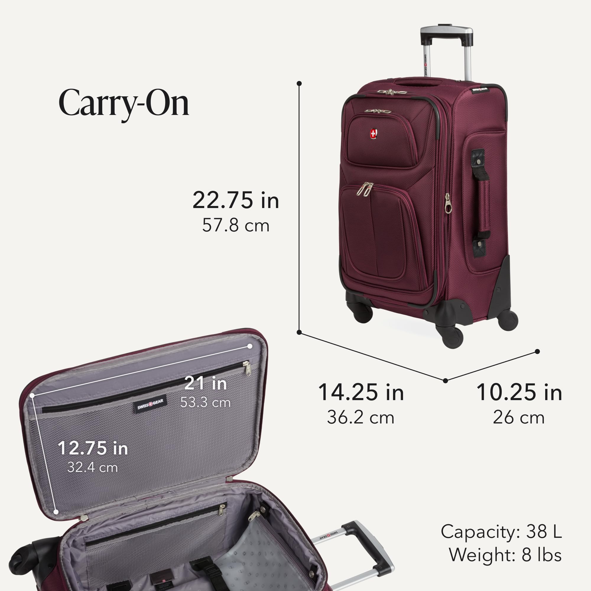 SWISSGEAR Sion Softside Expandable Spinner Luggage Durable Lightweight Travel Suitcase, Merlot, 3-Piece Set (Carry-On/Medium/Large) view 2