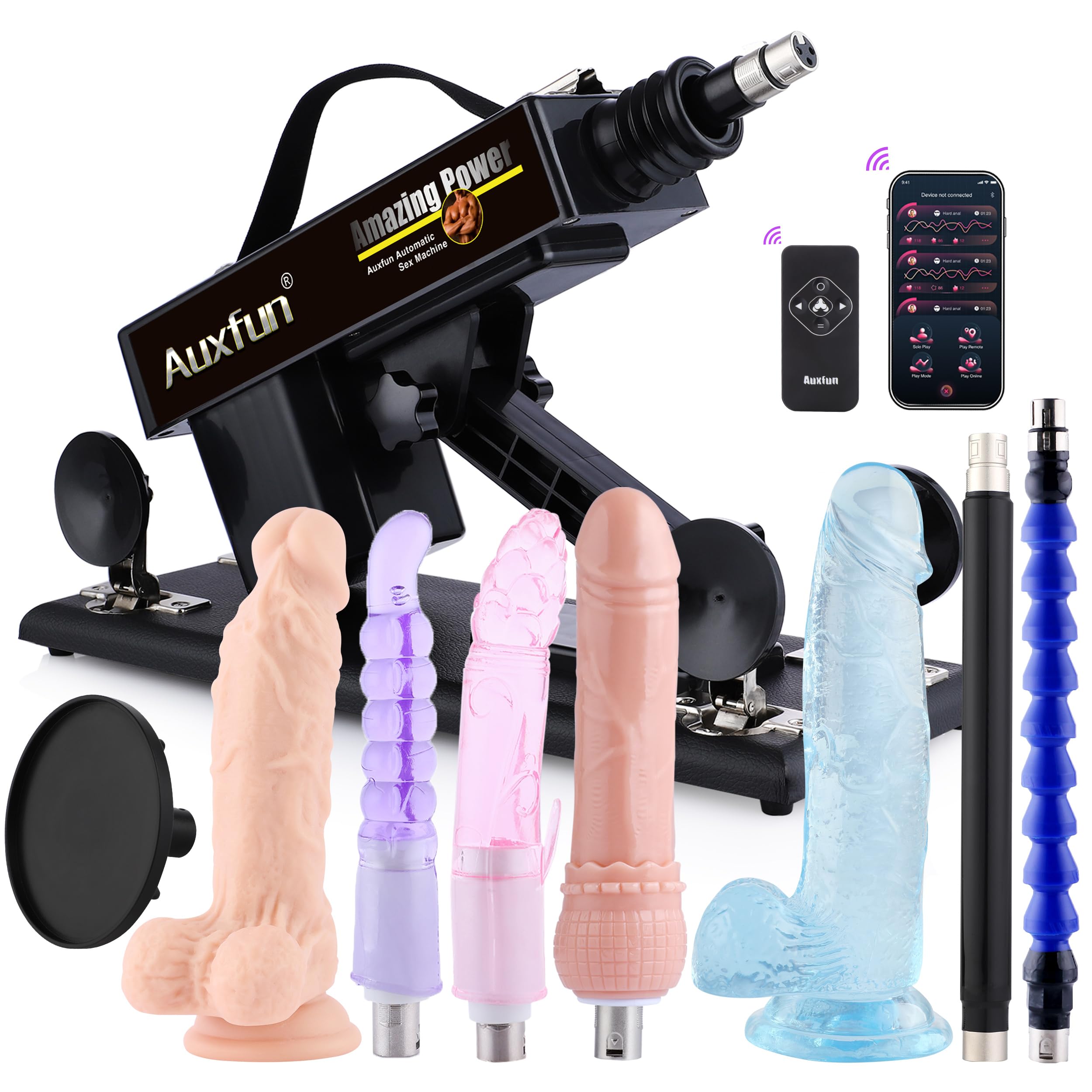 Máquina sexual Juguetes para adultos controlados por APP Máquina de juguetes sexuales para hombres Máquina de empuje con 9 accesorios para conector 3XLR Máquina de masaje ajustable con consolador real