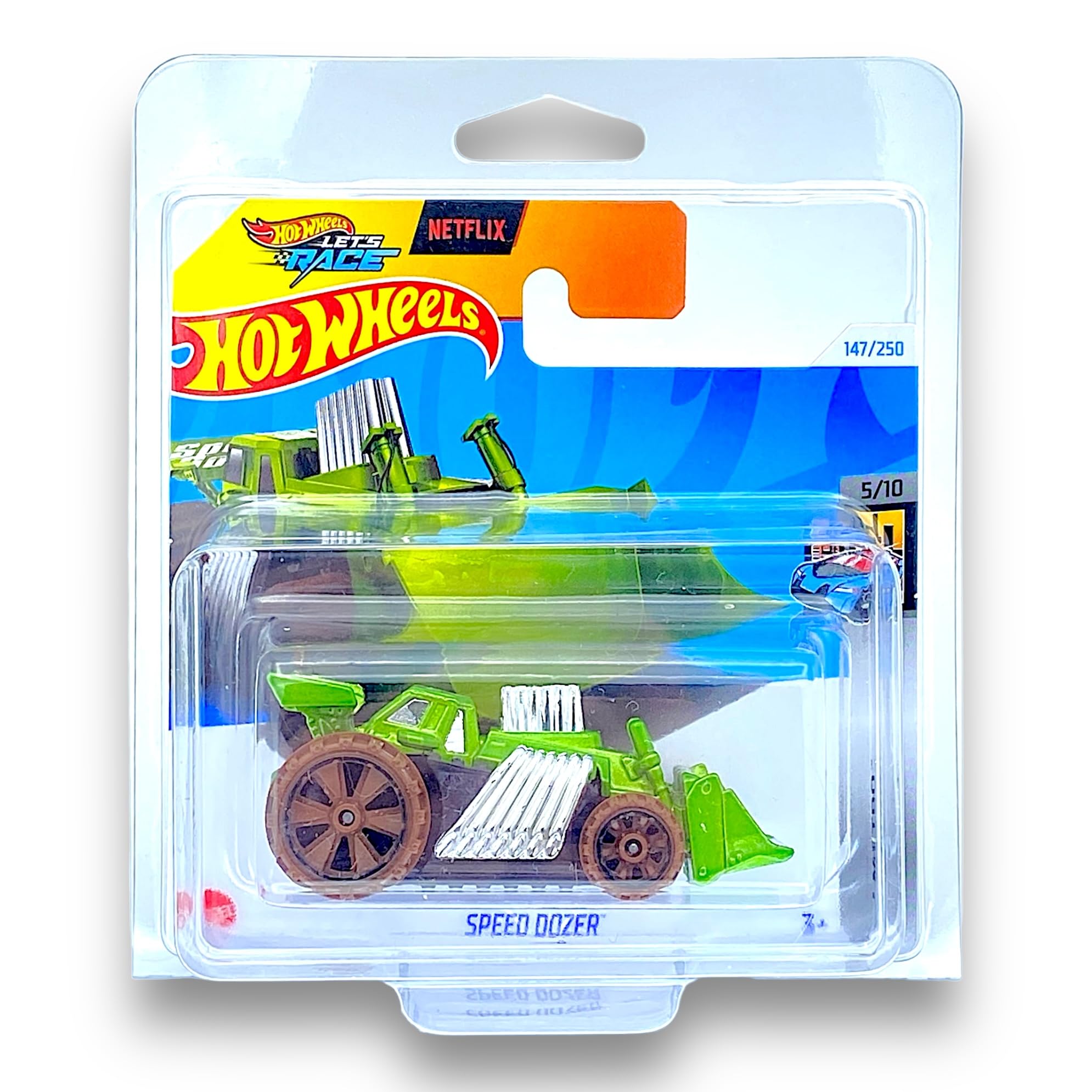 Hot Wheels Speed Dozer (Green & Brown Let's Race) 5/10 HW Metro - 2024-147/250 (Short Card) - COMES IN A GENUINE KLAS CAR KEEPER PROTECTOR CASE - HTB17