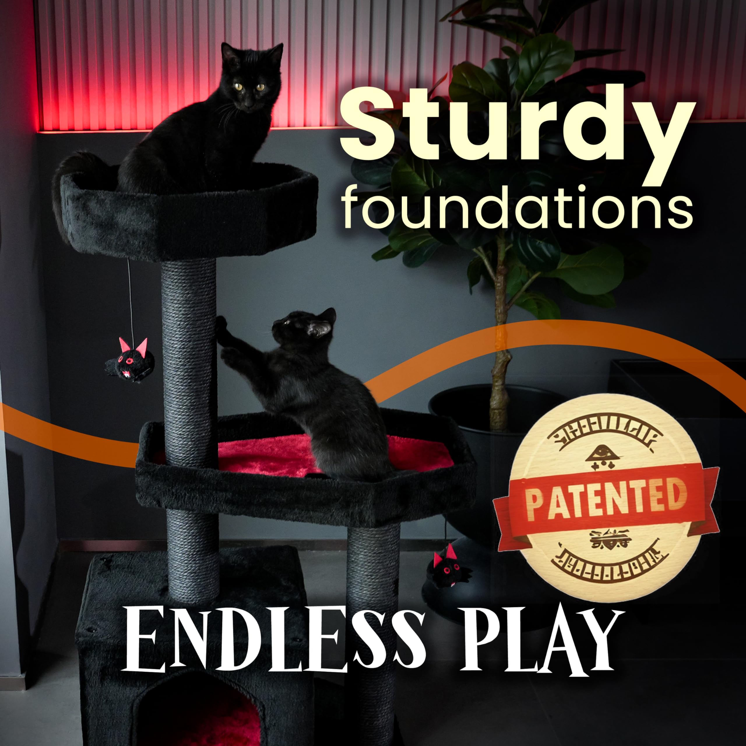 KONELCARE Gothic Cat Tree-Spooky Cat Tree with Coffin Bed,Cat Condo,Thick Scratching Post for Halloween