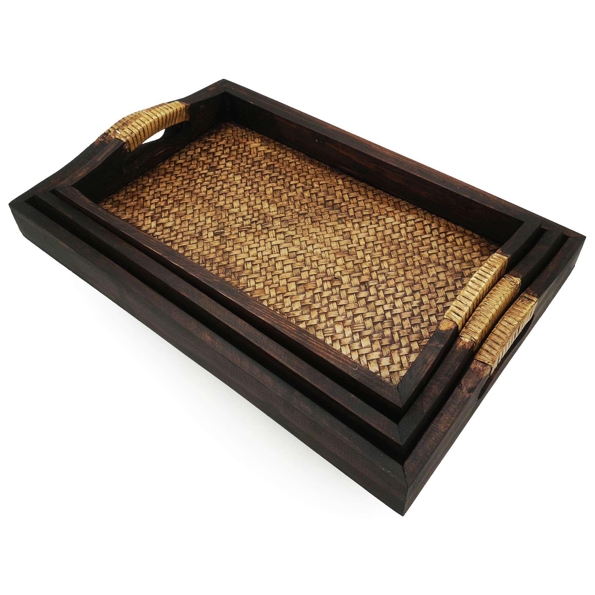 KITAMA Thai Rattan - Set di 3 vassoi in legno di bambù