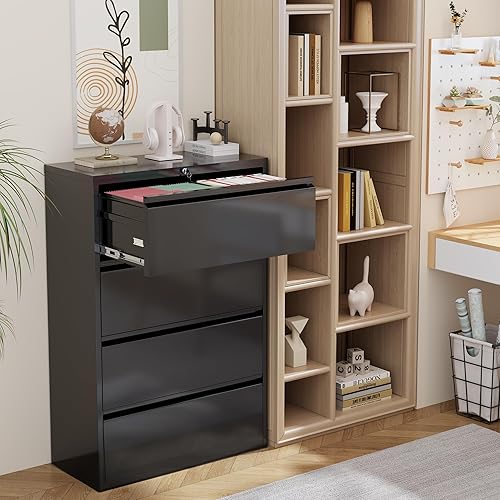 Miniatura 7 de INTERGREAT Archivador de 4 cajones, archivador lateral con cerradura, archivador de oficina de metal con marco ajustable para archivos legales,