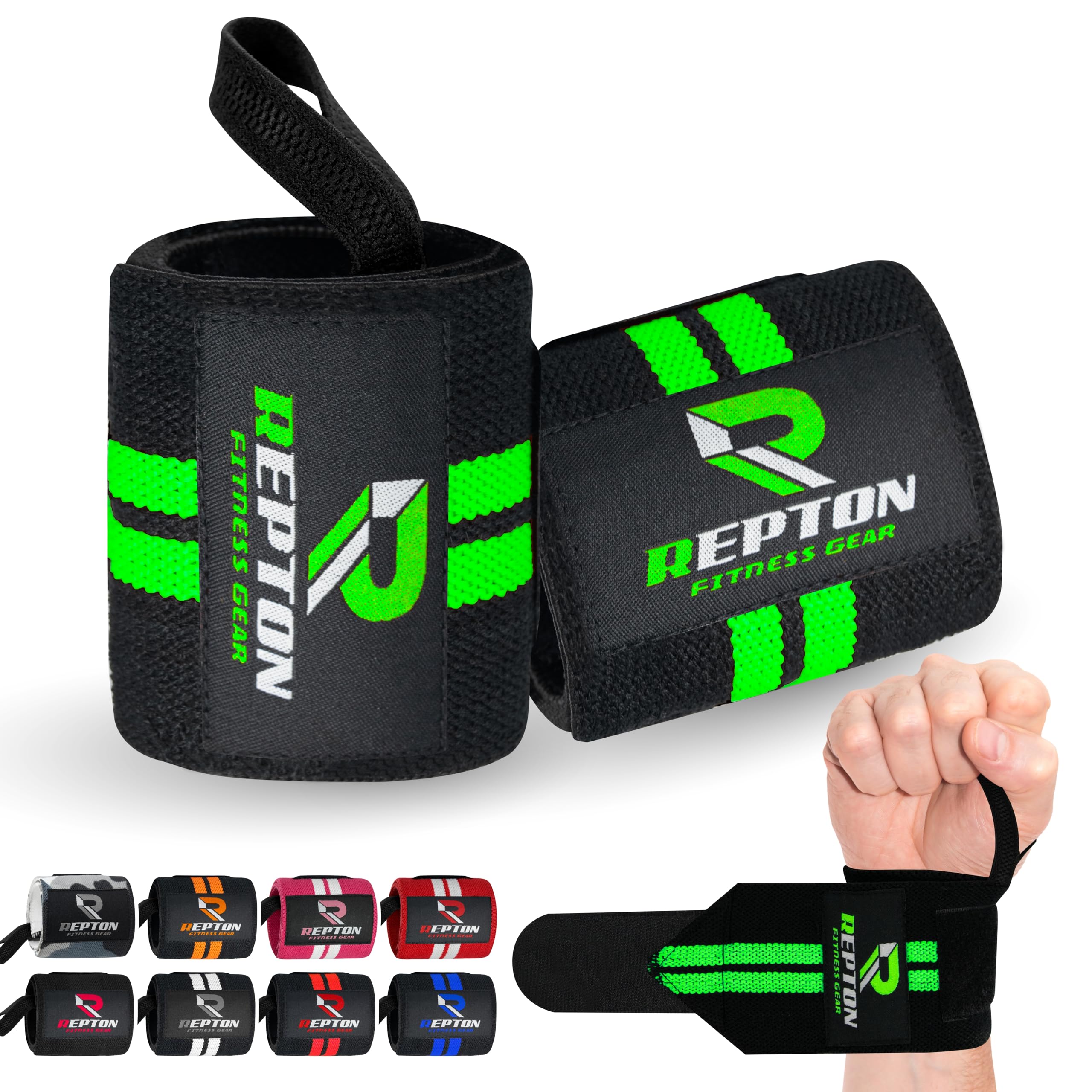 Weightlifting Wrist Wraps - Professional Grade with Thumb Loops - Wrist Support Braces - Men & Women - Weight Lifting, Crossfit, Powerlifting, Strength Training Straps (Black & Green, 13) — image 1