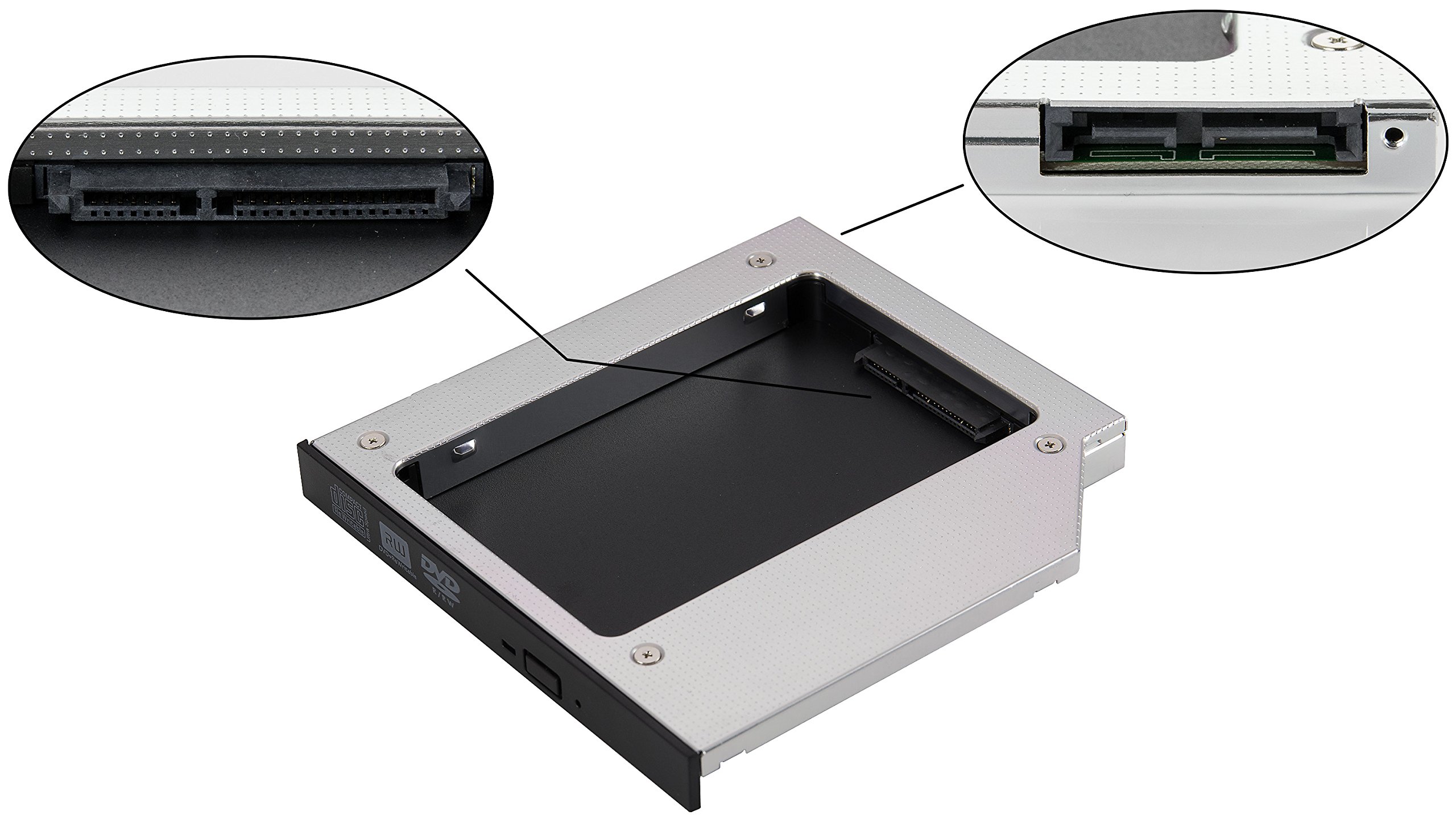 Poppstar Caddy per SSD HDD disco rigido 2,5" (7 mm, 9,5 mm, 12,5 mm) Adattatore notebook HDD al posto del lettore DVD / slot CD Sata 3 da 12,7 mm (per portatile ecc.)