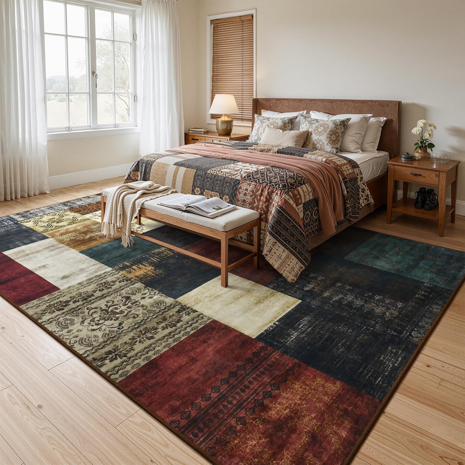 DweIke Washable Area Rugs 4x6 for Living Room, Modern Geometric Colorful Soft Patchwork Carpet, Non-Slip Stain Resistant Throw Rug for Bedroom Dining Room Office Home Decor
