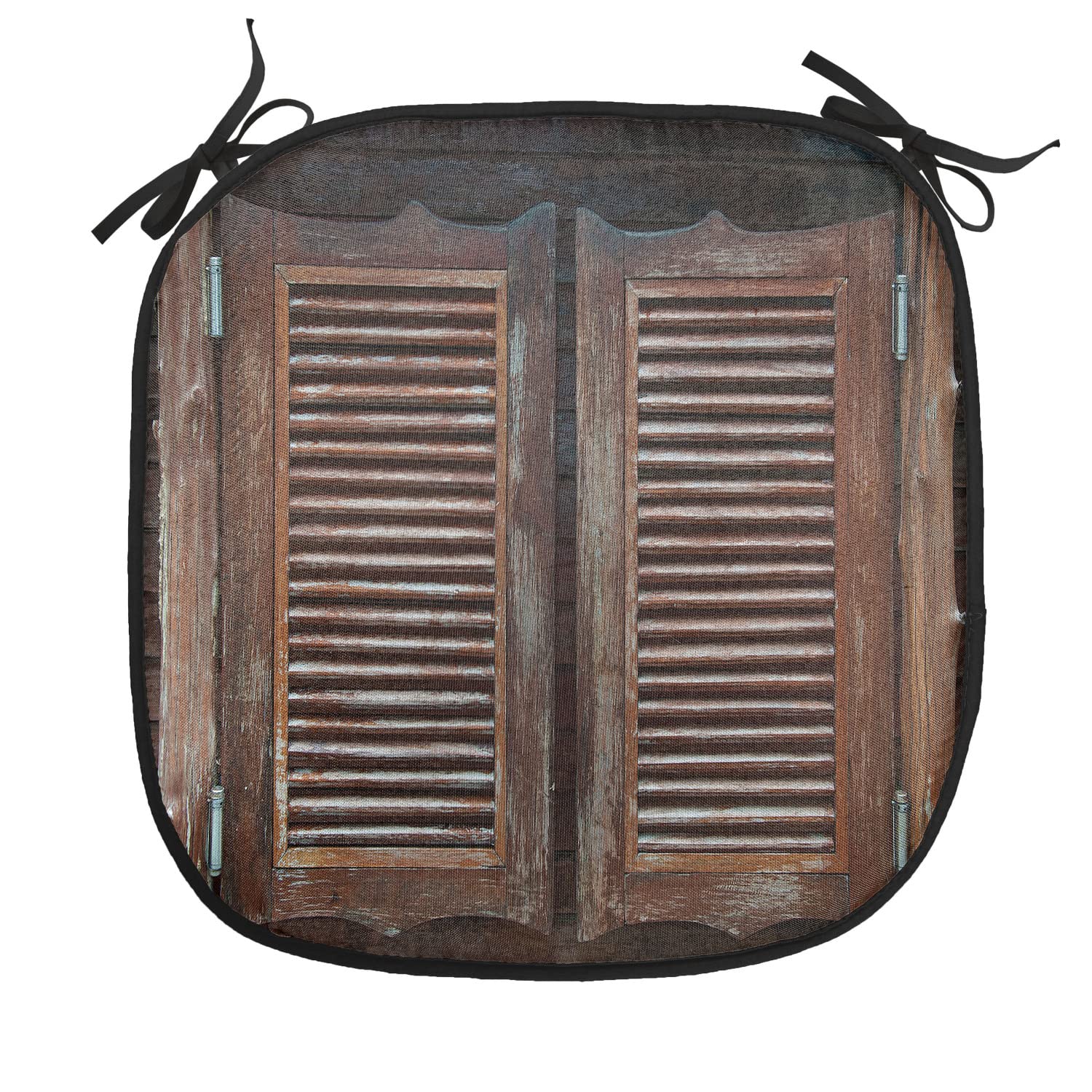 Lunarable Western Chair Cushion Pads Set of 6, Antique Themed Traditional Rustic Wild West Swinging Wooden Cowboy Bar Saloon Door, Anti-Slip Seat Padding for Kitchen & Patio, 16