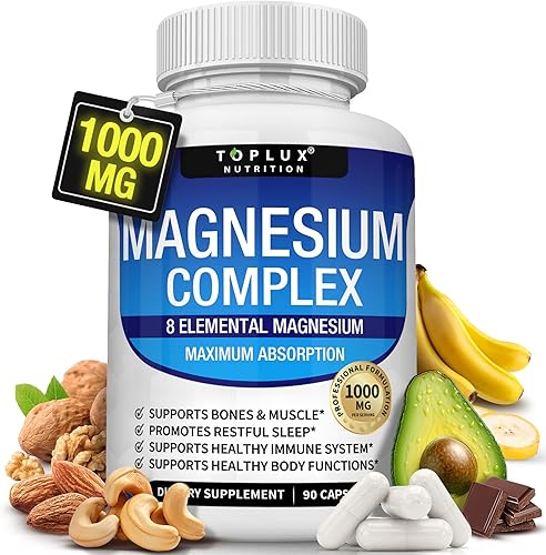 Suplemento Complejo de Magnesio 8 Magnesio Elemental 1000mg - Glicinato de magnesio, citrato, malato, taurato, quelado para una fácil absorción para