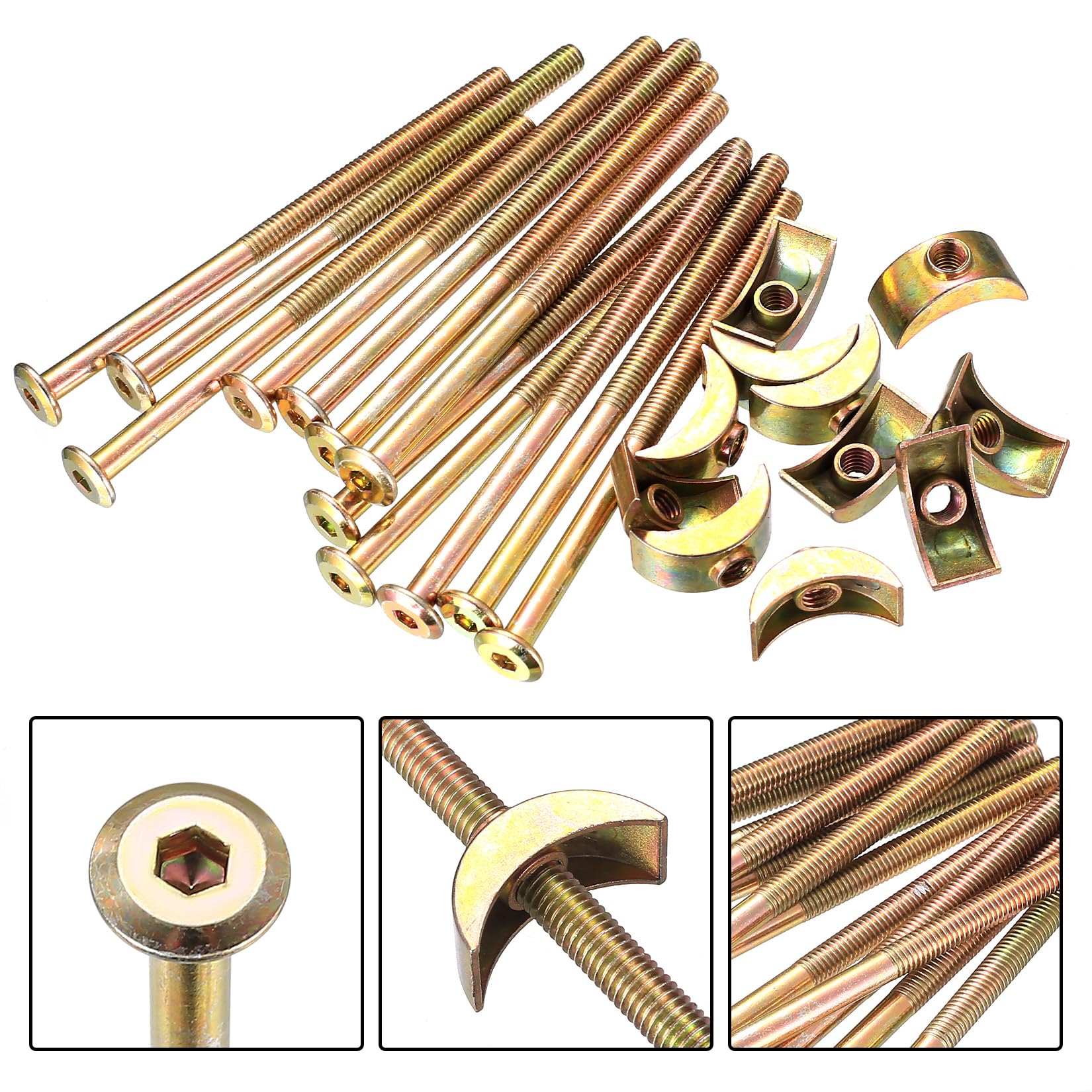 12 Pcs M6 Furniture Boltss, Furniture Connecting Bolts with Half Moon Luna Washers Nuts, Bunk Bed Bolts and Nuts Connectors - Image 4