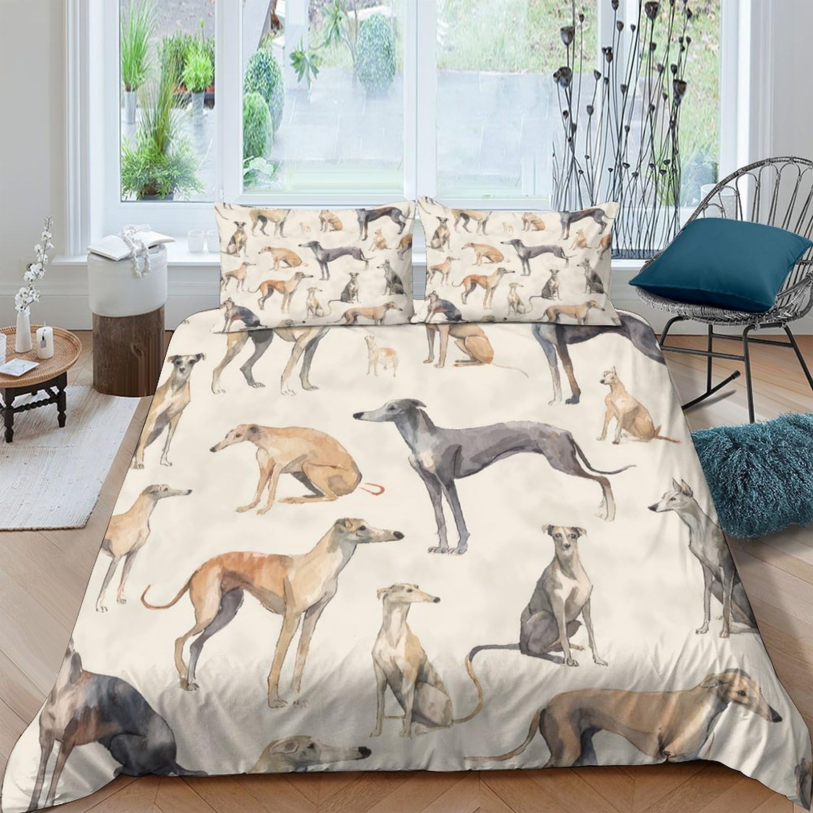 Ctjqhvkz Style-8 3D Printed Greyhound Dog Pattern Fitted Sheet Microfiber Soft Non-Slip Bed Cover For Bedroom Guest Dorm Decor Single（135X200cm）