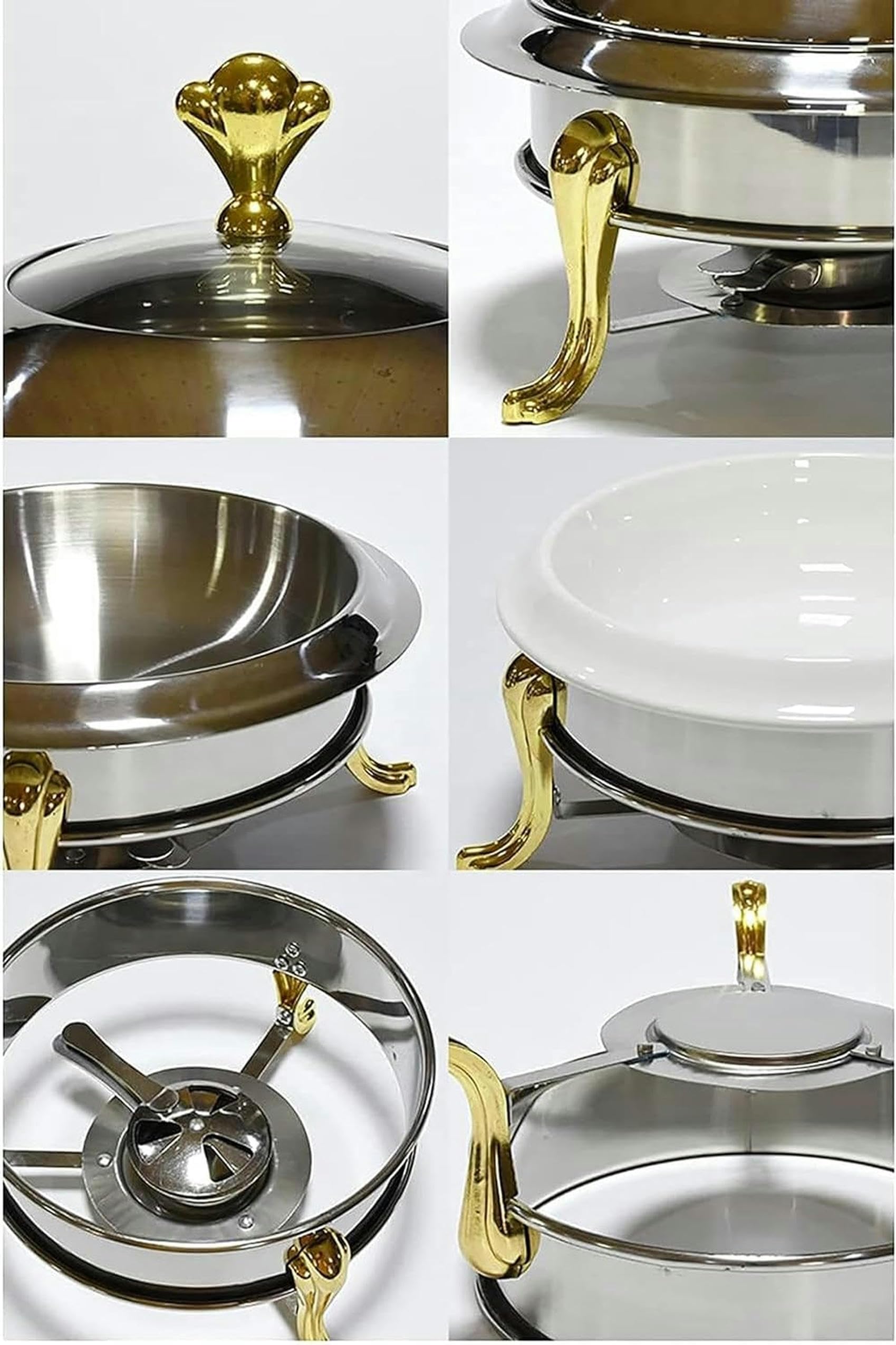 Calentador de Alimentos para Fiestas buffets, Bandeja para Calentar Alimentos, Juego de Buffet, Calentador Redondo Duradero y Calentador de Buffet, Calentador de Acero Inoxidable para Cocina, Fiesta,