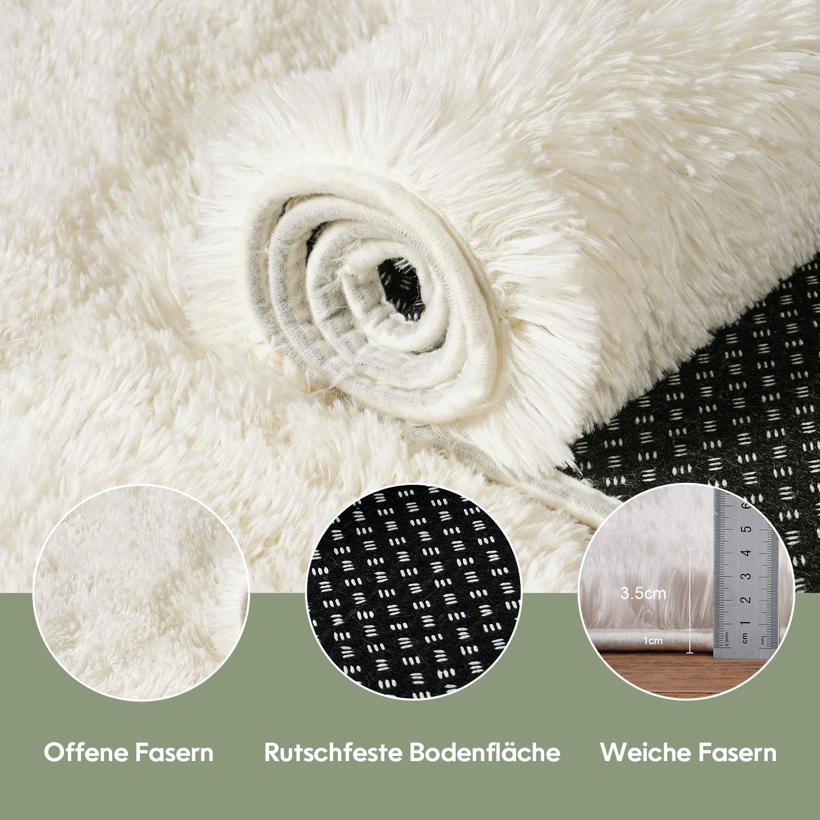 Hochflor Teppich Wohnzimmer Groß 160x230cm Flauschig Creme | Anti-Rutsch Unterseite Weich Teppiche Waschbarer Modern Shag Carpet Matte für Kinderzimmer Schlafzimmer
