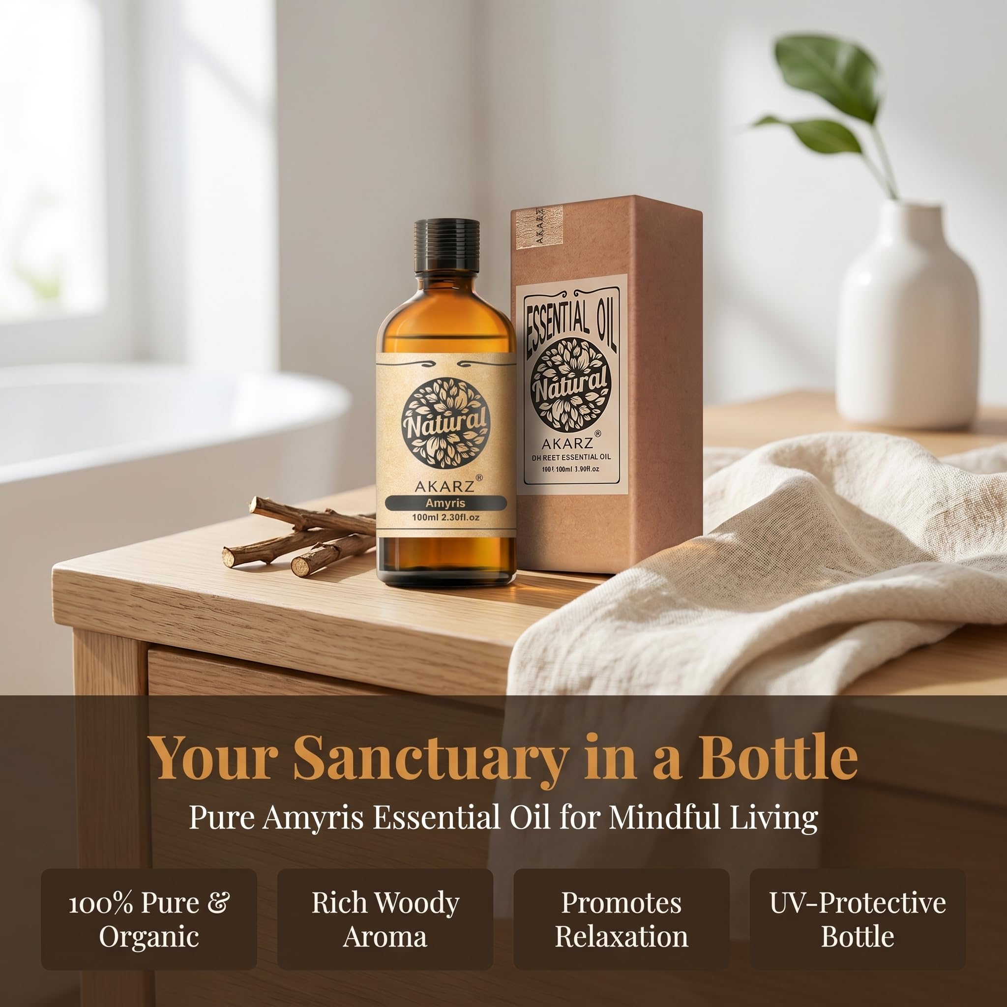 AKARZ 100ml Olejek esencjny z Amyrisa - Naturalny olejek aromatyczny do dyfuzorów, lamp aromatycznych i aromatów pomieszczeń