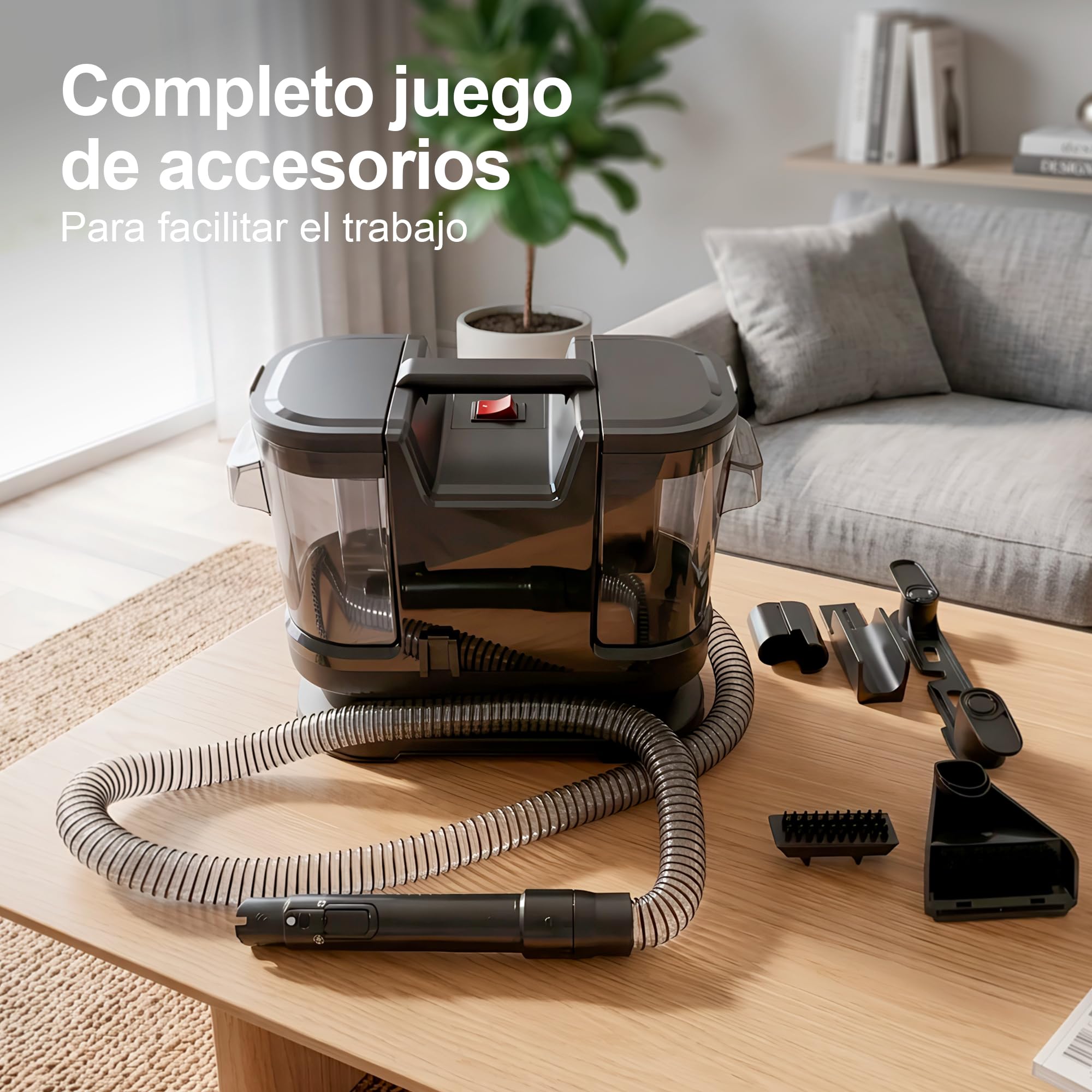 Aspirador de Agua | Limpiador Tapicerías Profesional | 450W Potente Succión | Limpieza en Seco y Húmedo | Cable de 5 metros | Sofás Alfombras Coches | Depósito Doble 1.8L + 0.8L | Aspiradora Portátil