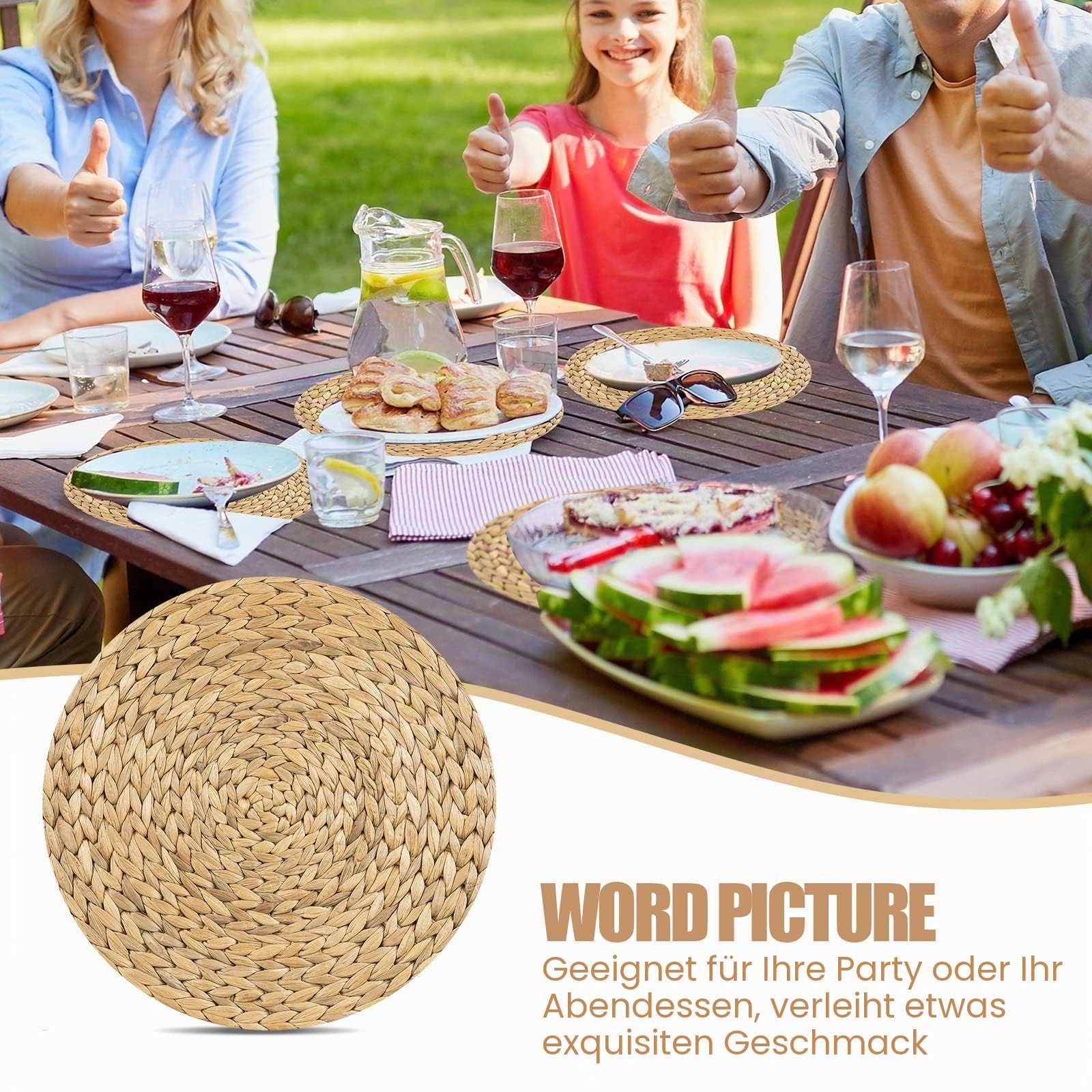 Dandat 100 Stück Einweg-Tischsets aus gewebtem Papier, 27.9 cm, rund, mit Korbgeflecht, Bedruckte Ladegeräte, Platzdeckchen, Bauernhaus, Einweg-Tischsets, Dinner, Party (Hellbraun)