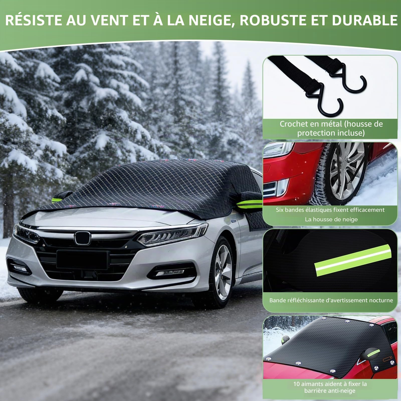Bâche Pare-Brise Voiture Magnétique Protection Givre Hiver - Couverture Pare Brise Anti Neige Glace Pluie Soleil UV avec Fixation Sécurisée pour Voiture SUV (Grande Taille)