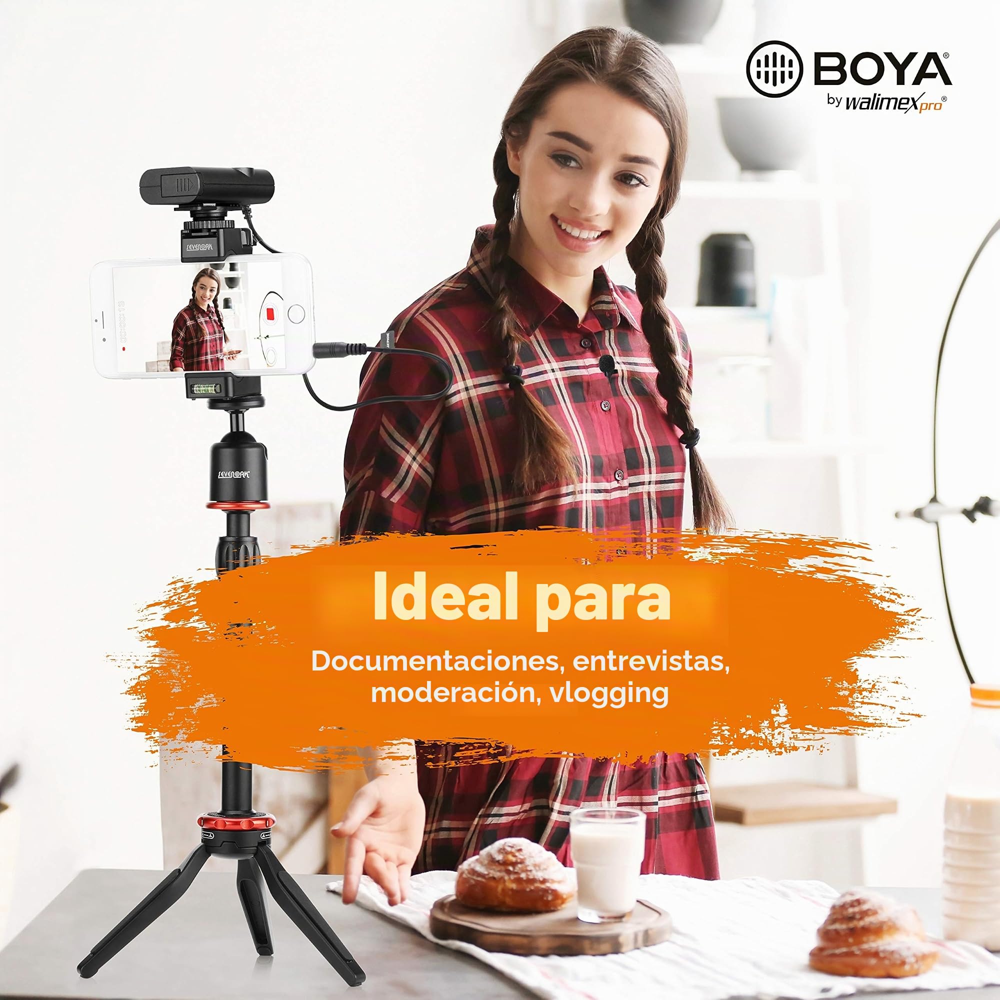 walimex pro Boya WM4 Pro K-2-Juego de 3micrófonos inalámbricos de Alto Rendimiento con 2micrófonos lavalifica,2transmisores y 1receptor,hasta 60metros,35Hz-14kHz para Retorno de vídeo,Dokus,reportaje