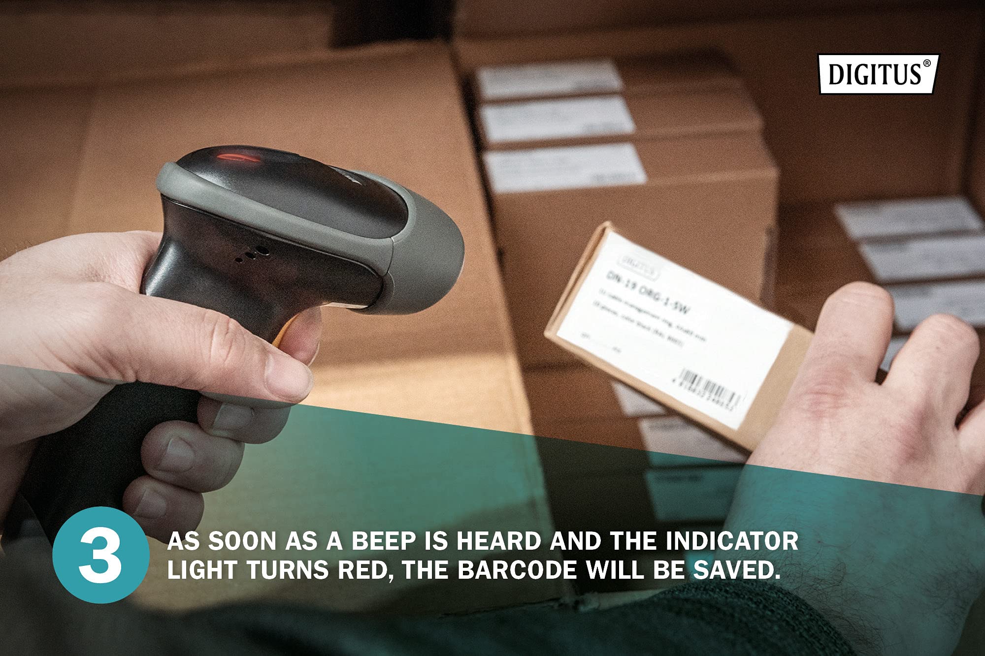 DIGITUS Scanner di codici a barre 2D con Bluetooth - IP54 - Batteria da 2000 mAh - Portata: 12 m - Tempo di funzionamento: 18h - Larghezza di scansione: 10 cm - Per codici a barre e QR - Nero/Grigio