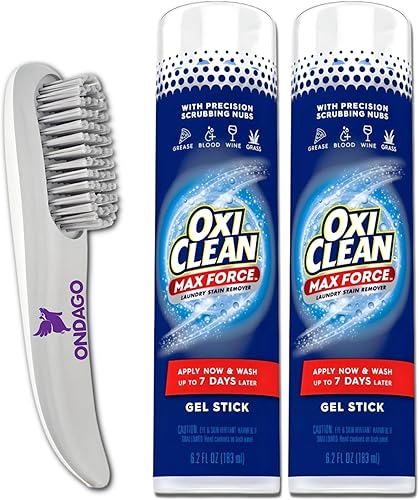 2 Oxi, Clean Max Force Gel Stick removedor de manchas, 6.2 onzas Incluye cepillo removedor de manchas de lavandería ONDAGO (compatible con OxiClean