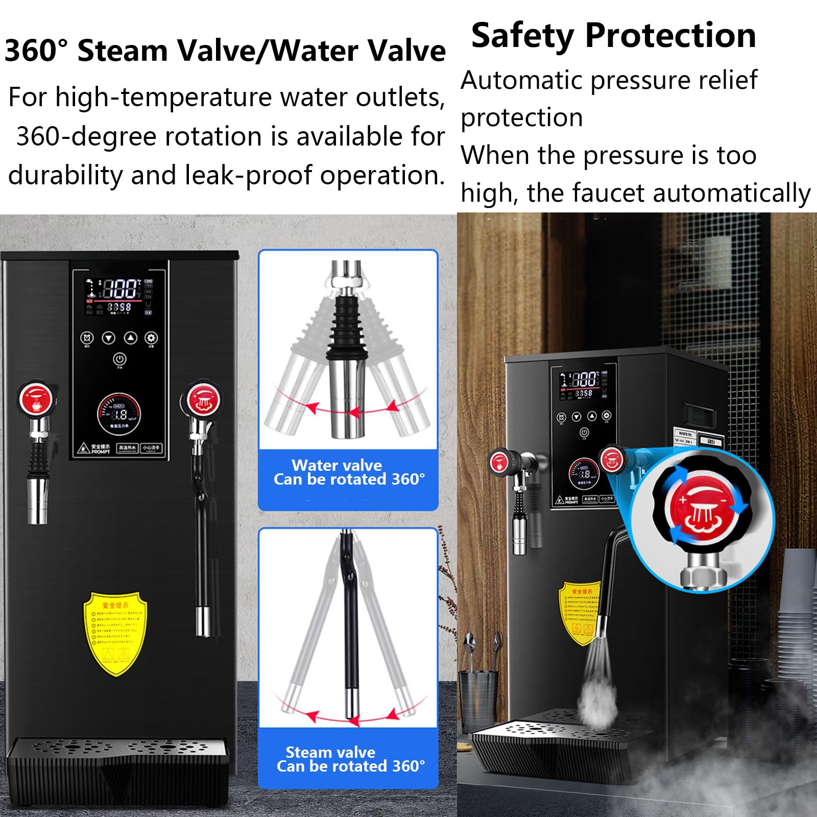 Espumador De Leche Comercial Multiusos, Máquina Automática para Espumar Agua Hirviendo con Pantalla LCD De Temperatura, Ideal para Cafeterías, Teterías Y Pastelerías, Color Plata.