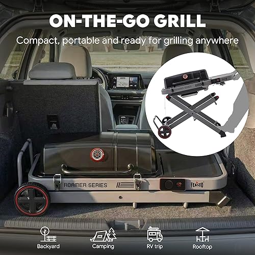 Miniatura 5 de Parrilla de gas propano con carrito plegable y construcción resistente, ruedas grandes todo terreno para un fácil movimiento, parrilla de barbacoa