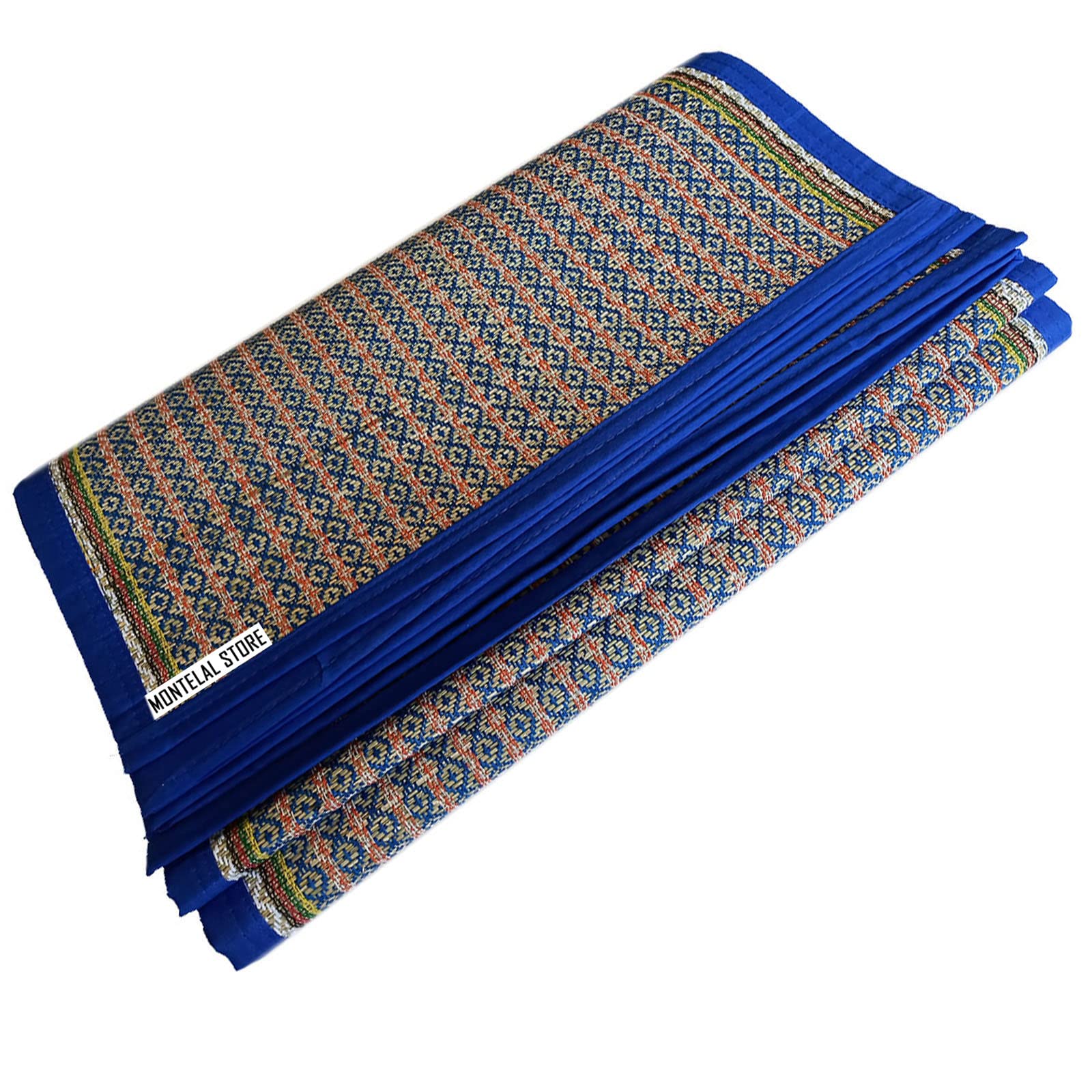 Montelal Store Handmade Chatai Rectangular Mat (Blue, Korai Pai River Grass, Cotton, 54 X 78 Inches) | Big Chatai Mats For Home