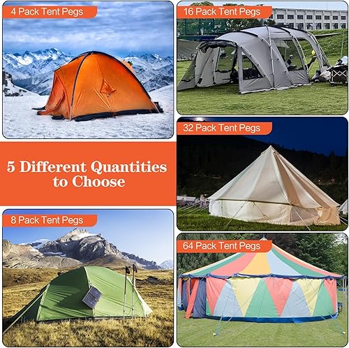 Miniatura 2 de Juego de 64 estacas de aluminio para tienda de campaña con gancho, barra hexagonal de 7 pulgadas, estacas ligeras para toldos para campamento,