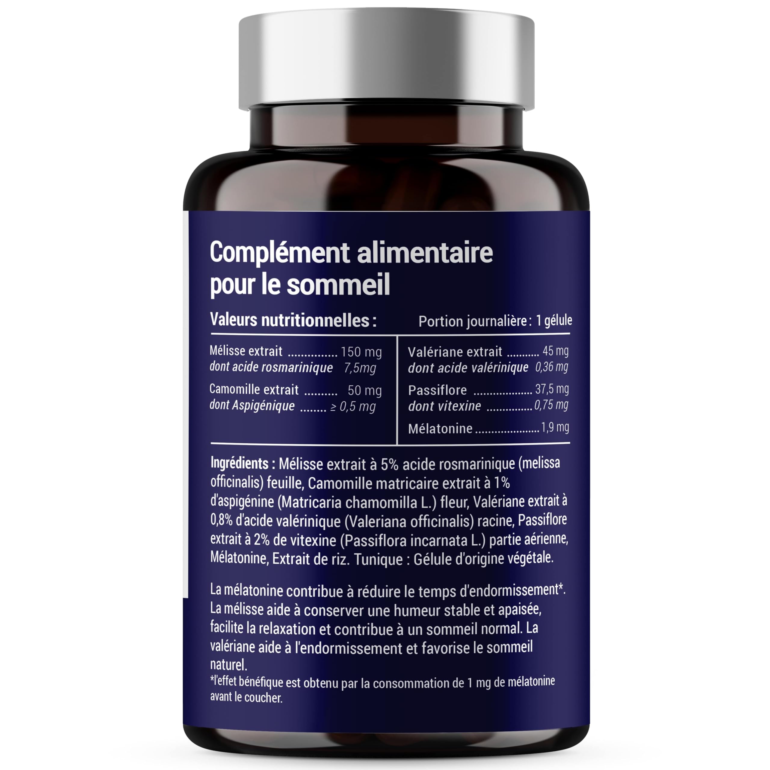 FORMULE NUIT | Mélatonine 1,9 mg + Plantes : Valériane, Mélisse, Camomille, Passiflore | Complément Alimentaire pour Dormir 100% Naturel | 60 nuits de Sommeil Naturel | Fabriqué en France