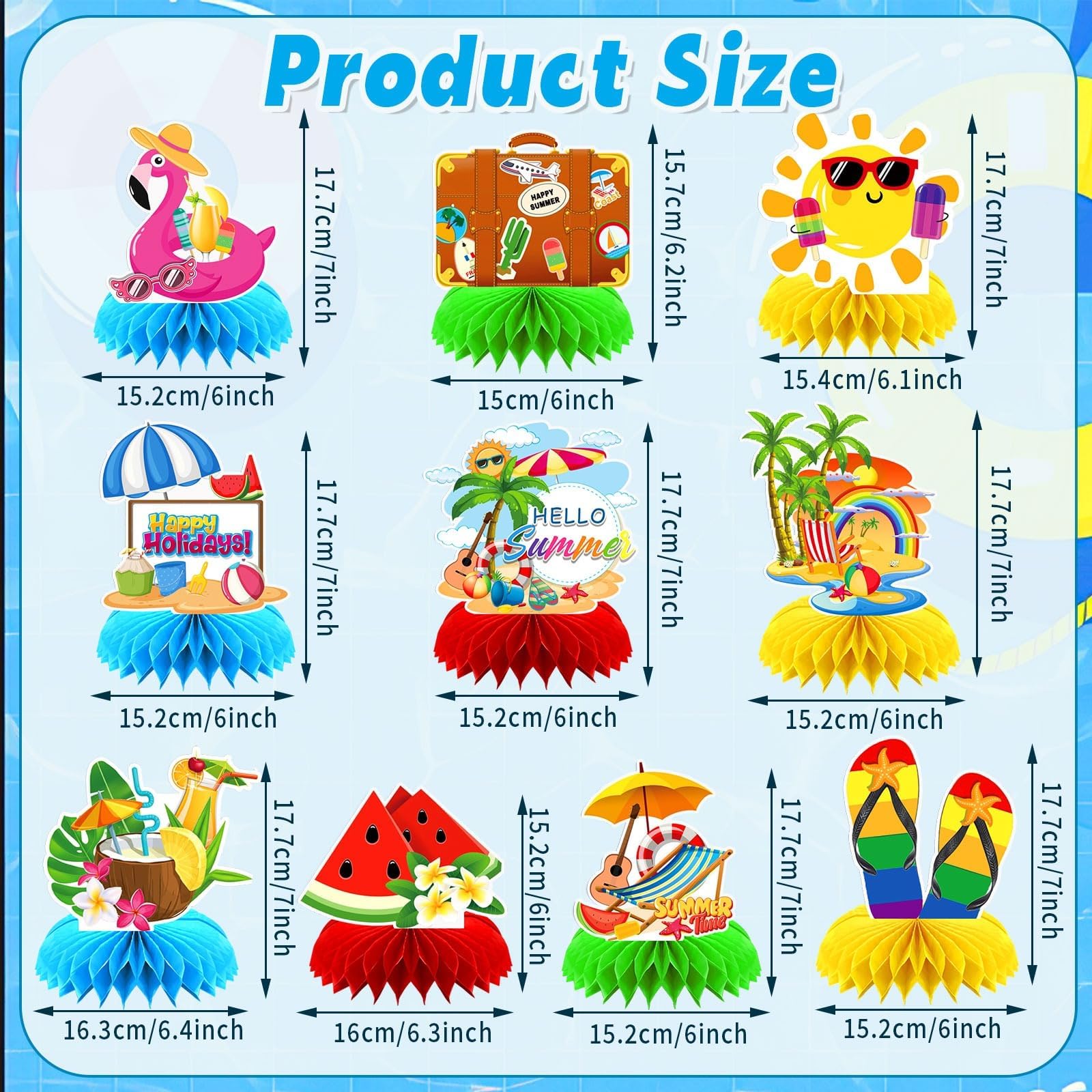 DTOFOOT 10Pcs Summer Party Decorations for Table,Hello Summer Honeycomb Centerpiece Hawaii Beach Pool Party Table Topper Decorations Summer Beach Pool Theme Party Favors Supplies