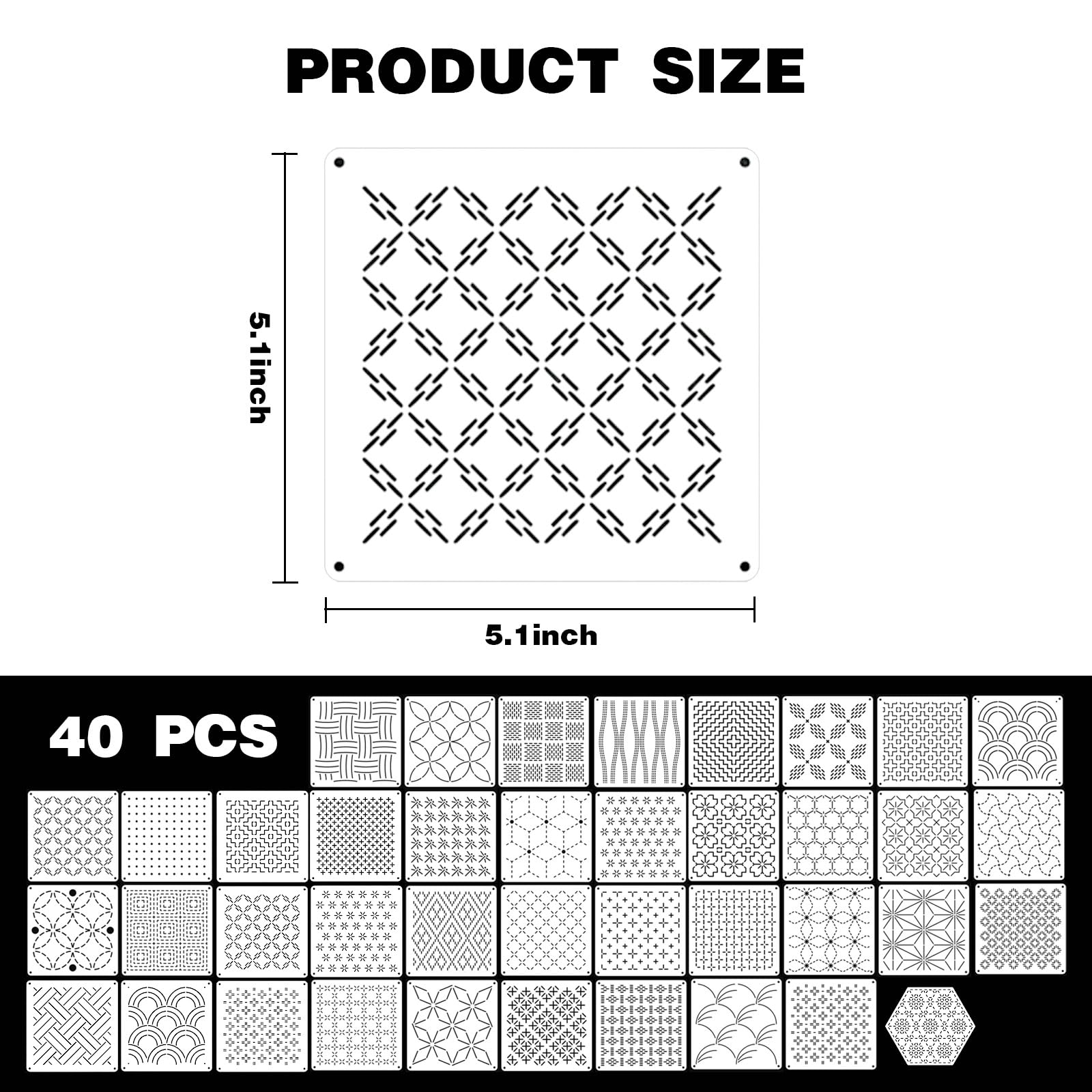 Sashiko Stencil Kit - 40 Unique Designs -2