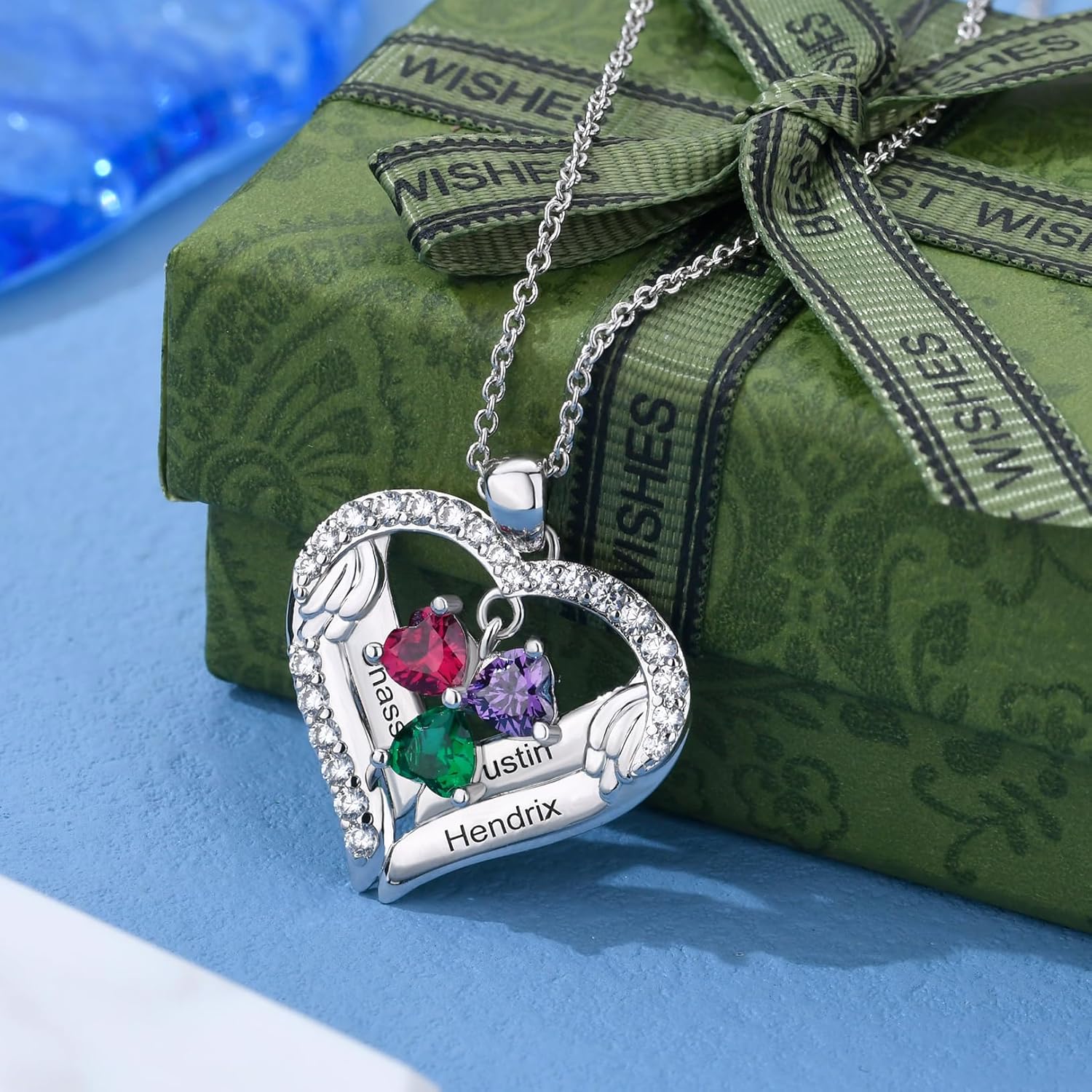 925 Sterling Silver Birthstone Necklace for Mothers with 1-6 Names Personalized Mother Necklace for Women Custom Heart Pendant Necklace for Mom Grandma - Image 4