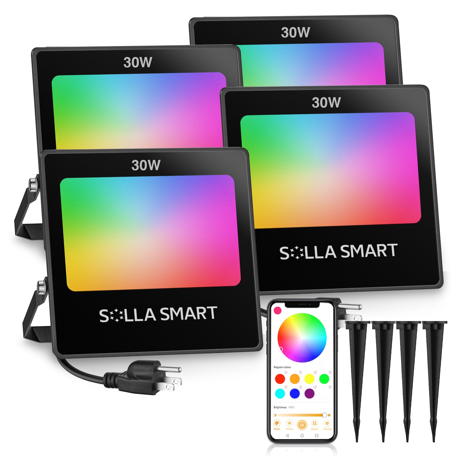 SOLLA 30W LED Flood Lights Outdoor 4 Pack, 300W