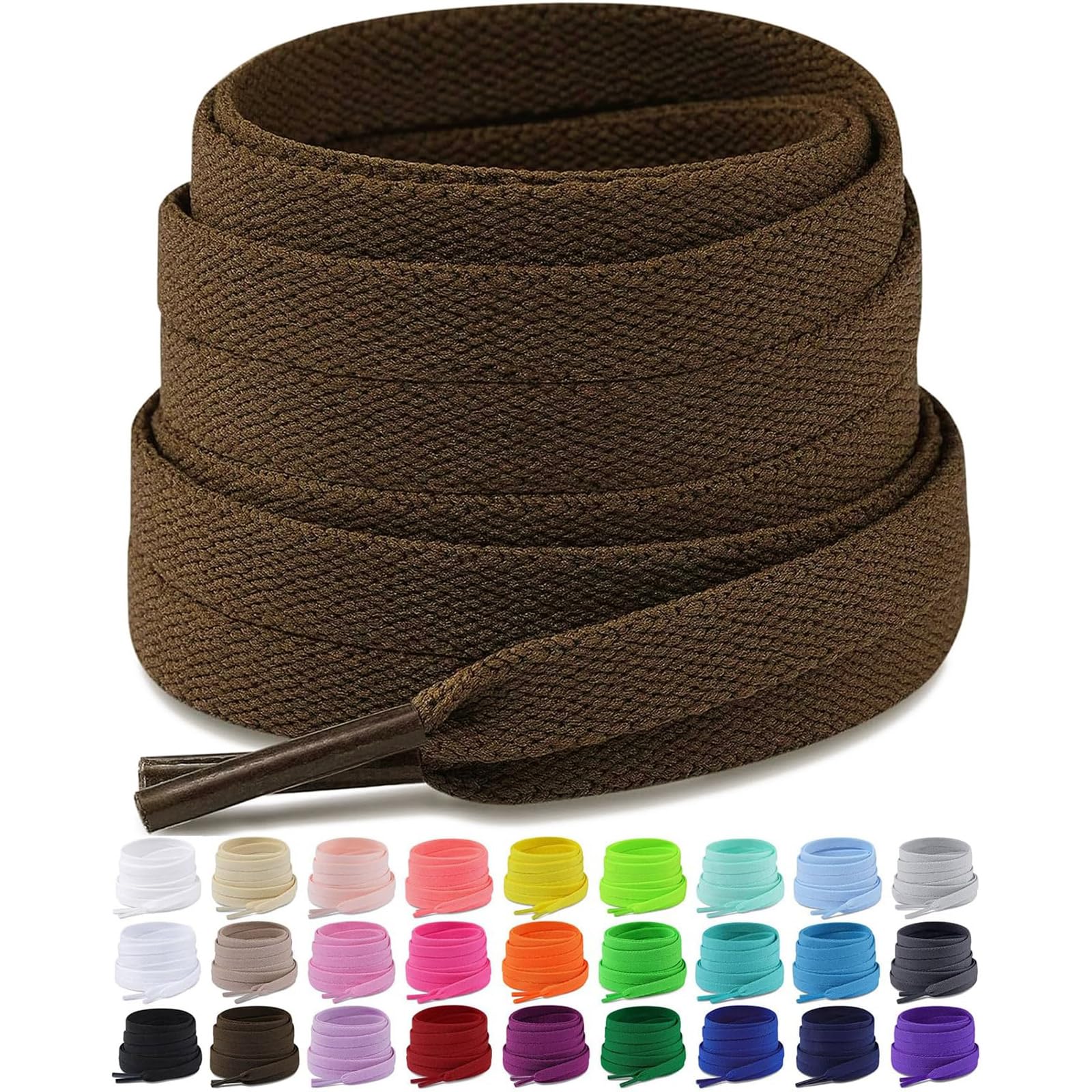 Puzeam Upgrade Tight Weave Flat Shoelaces 28 Colors 5/16" Wide Shoe Laces for Sneakers - 2Pairs