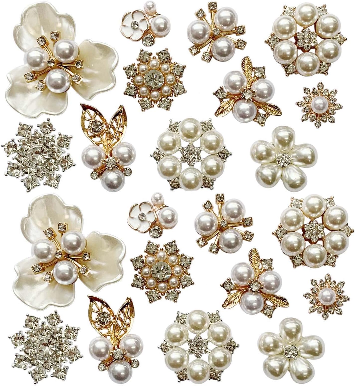 22 Pieces Pearl Rhinestone Buttons Rhinestone Faux Pearl Embellishments Pearl Brooch Alloy Floral Charms Pendants for Jewelry Making