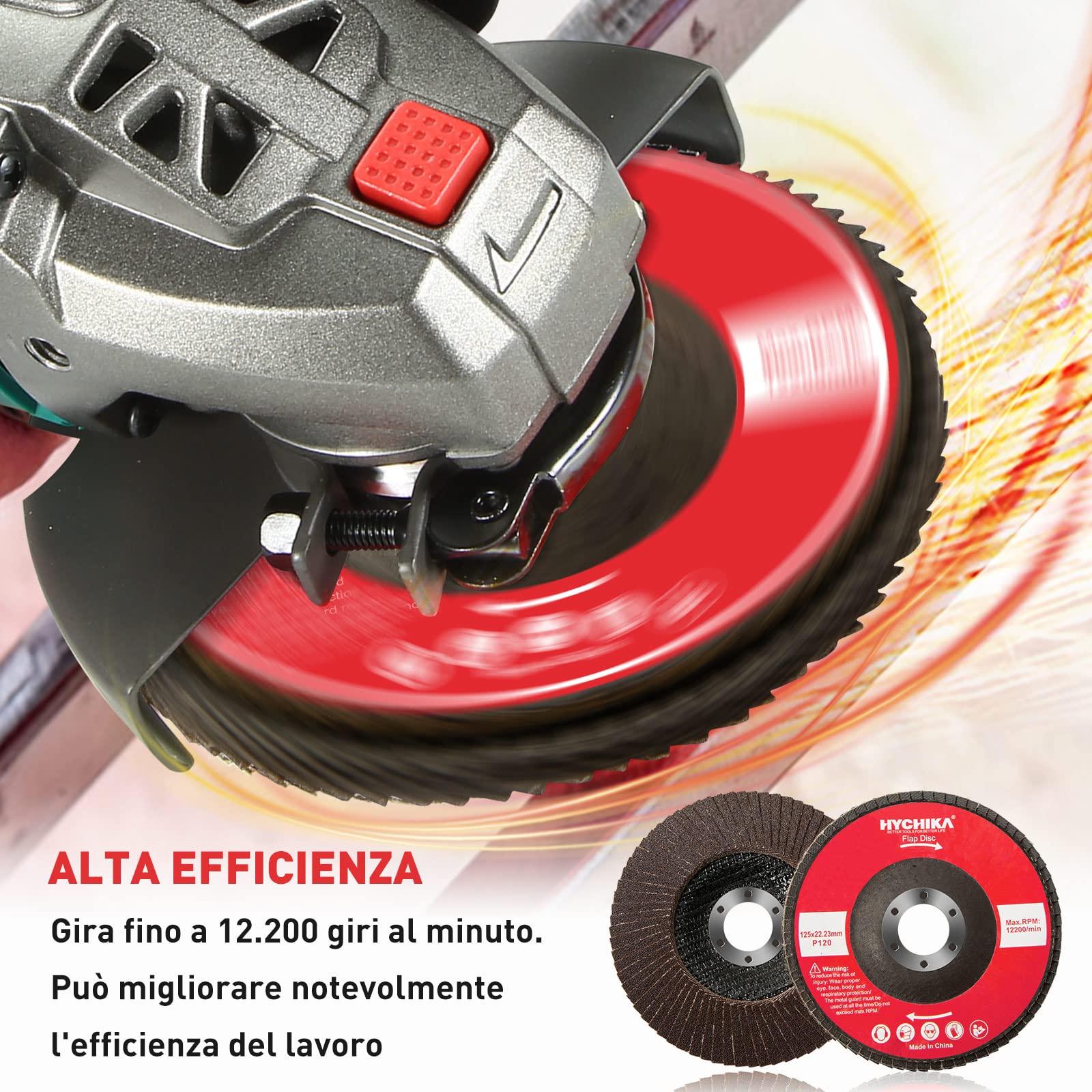 HYCHIKA Disco Lamellare 125mm, 10PC Dischi Lamellari Abrasivi Lamellari, Grana 120, Adatto per Acciaio Inossidabile Metallo e Legno per Smerigliatrice Angolare