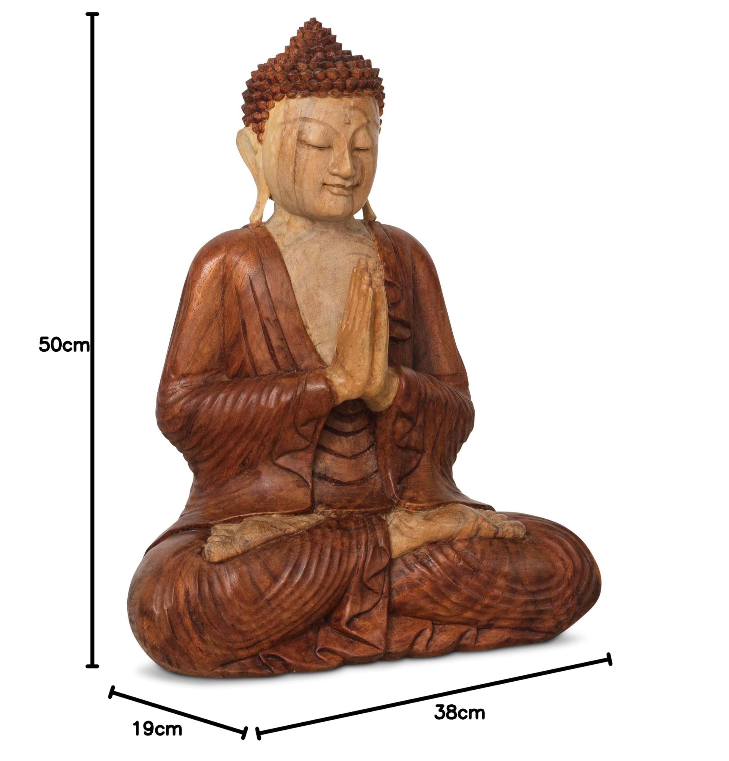 Livasia Bouddha en Bois de Bali, Statue bouddhique, Sculpture en Bois Massif, Durable et Fait Main (50 cm)