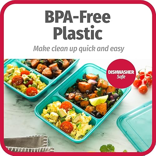 Miniatura 6 de GoodCook Meal Prep - Juego de recipientes reutilizables de almacenamiento de alimentos de 2 compartimentos con 50 recipientes, tapas y vasos para