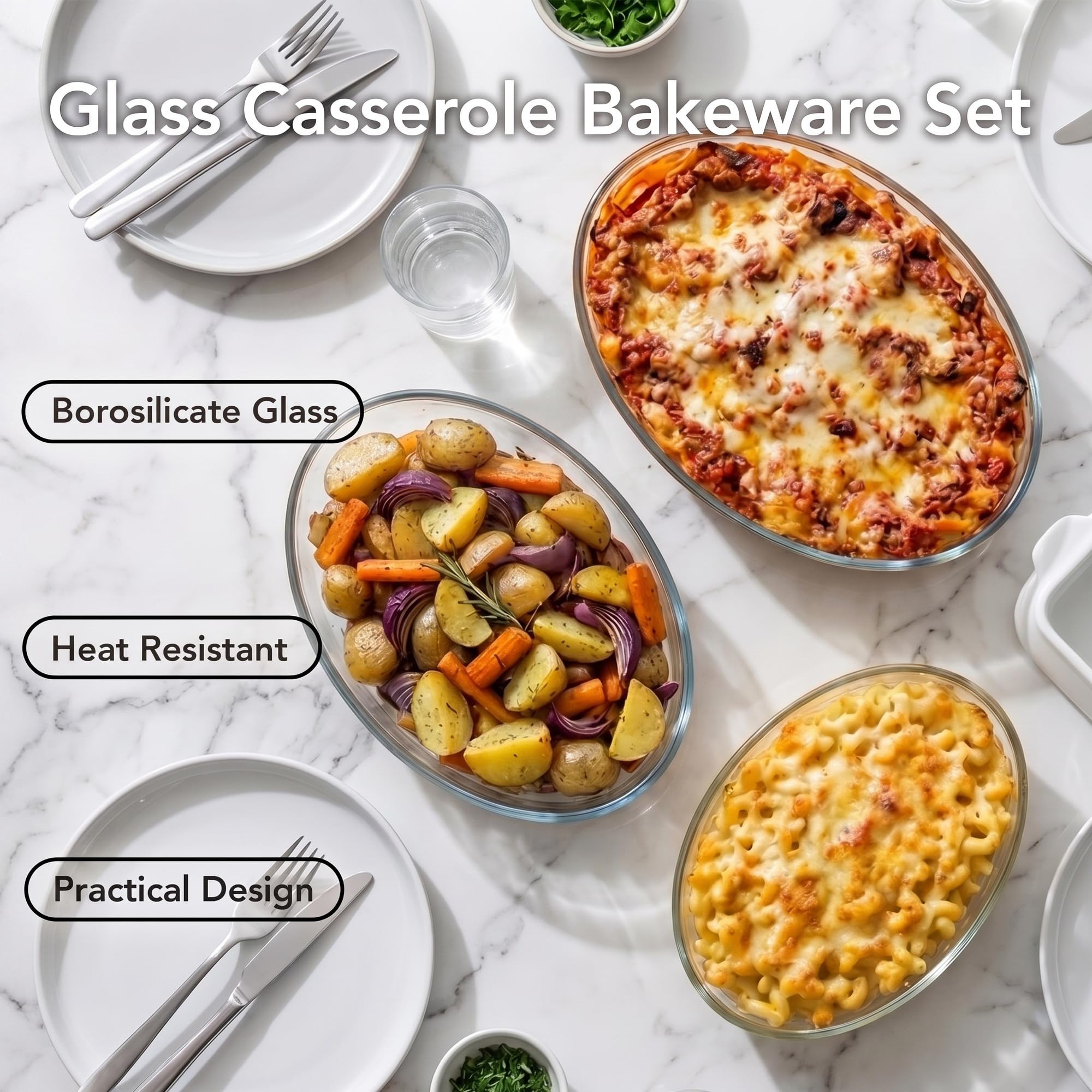 OVENTE Glass Baking Dish Set - 3 Piece Bakeware -3 OVENTE Glass Baking Dish Set - 3 Piece Bakeware -3