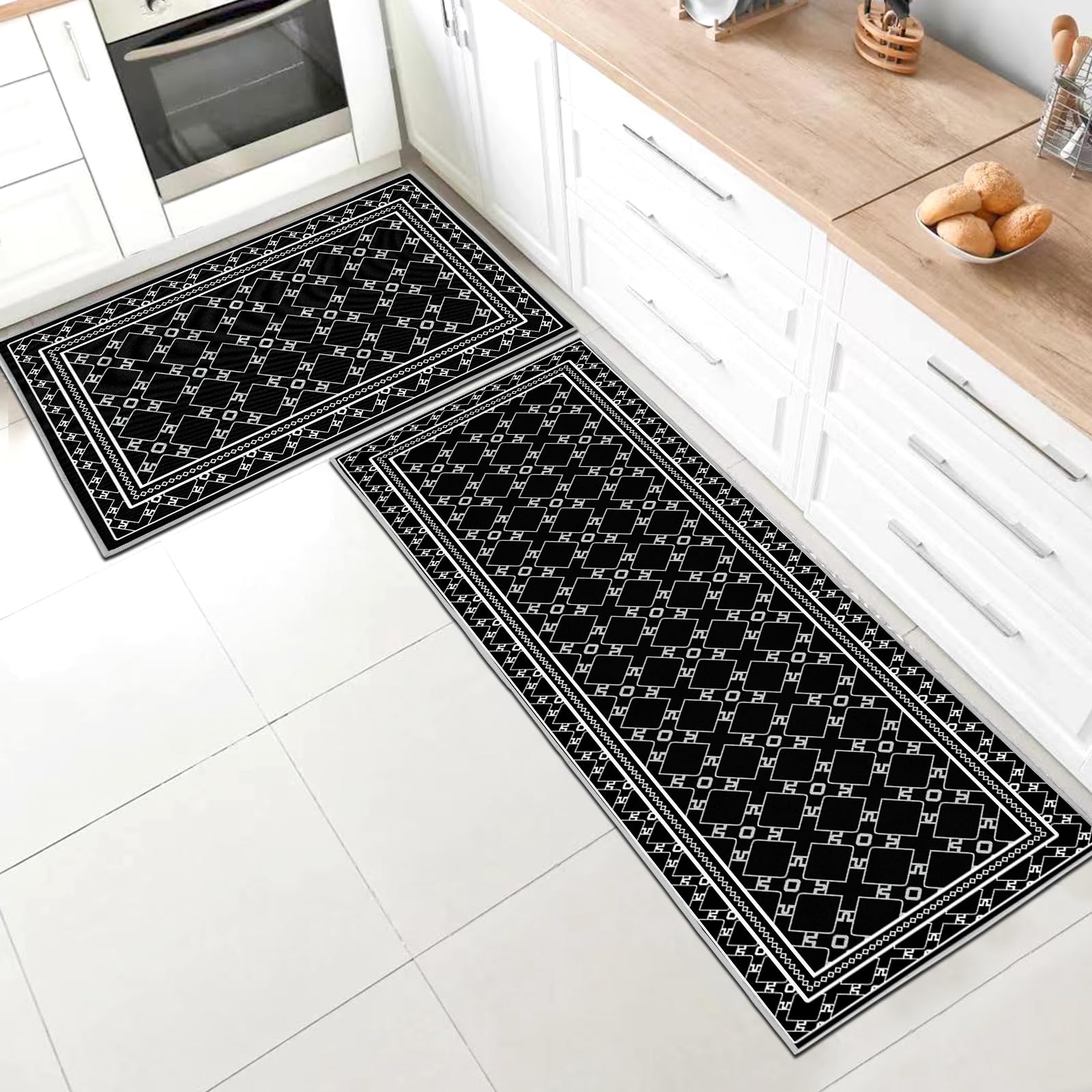 Alfombra de cocina antideslizante, juego de alfombras de cocina antideslizantes lavables adecuadas para habitaciones infantiles, entradas, exteriores, cocinas, vestíbulos. (Style N, 40 x 120+40 x 60